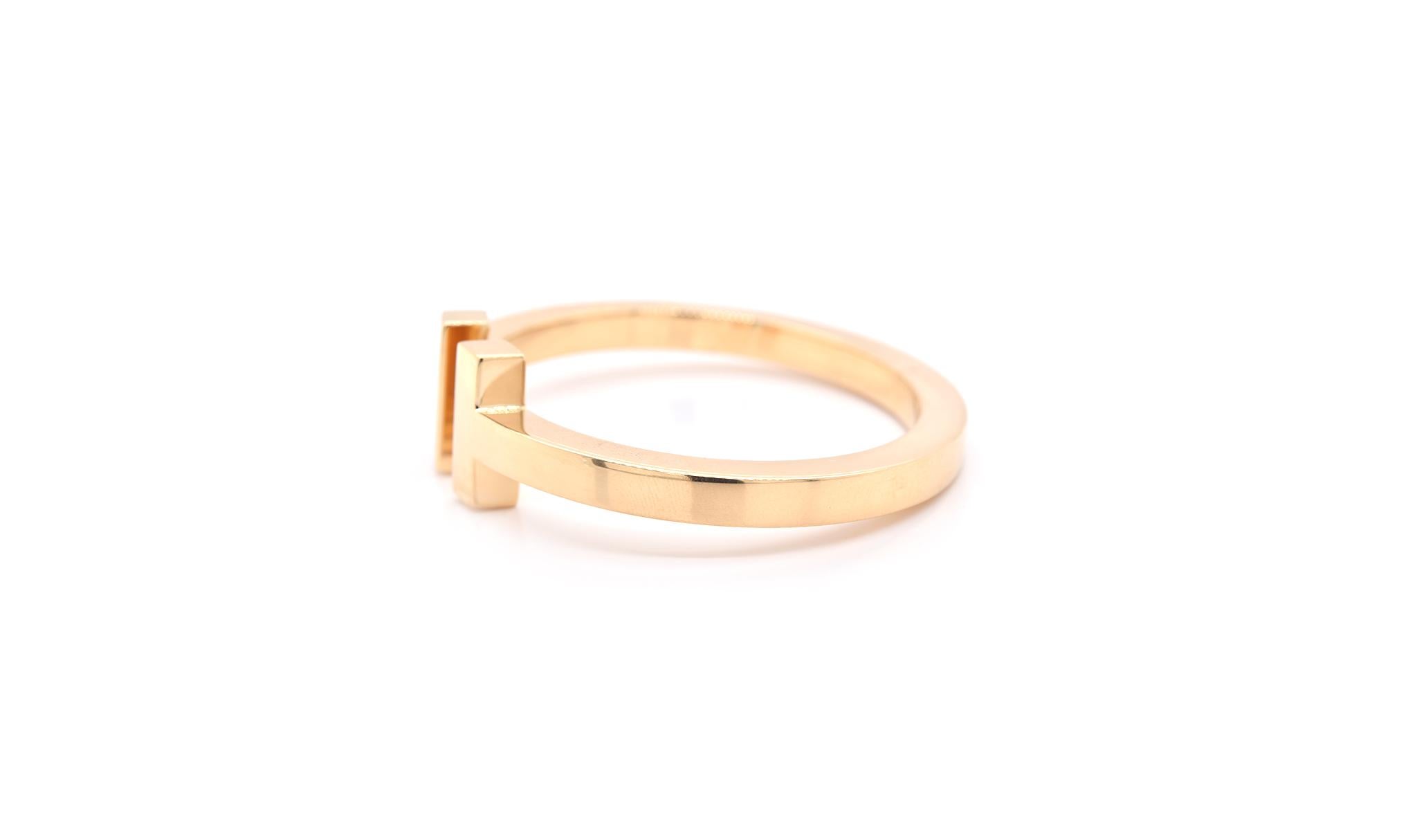 Designer: Tiffany & Co.
Material: 18k yellow gold
Dimensions: bracelet measures 4.80mm in width
Weight: 23.9 grams
Size: 5 ½ (Tiffany Extra Small)

Comes with original Tiffany & Co. Box.
