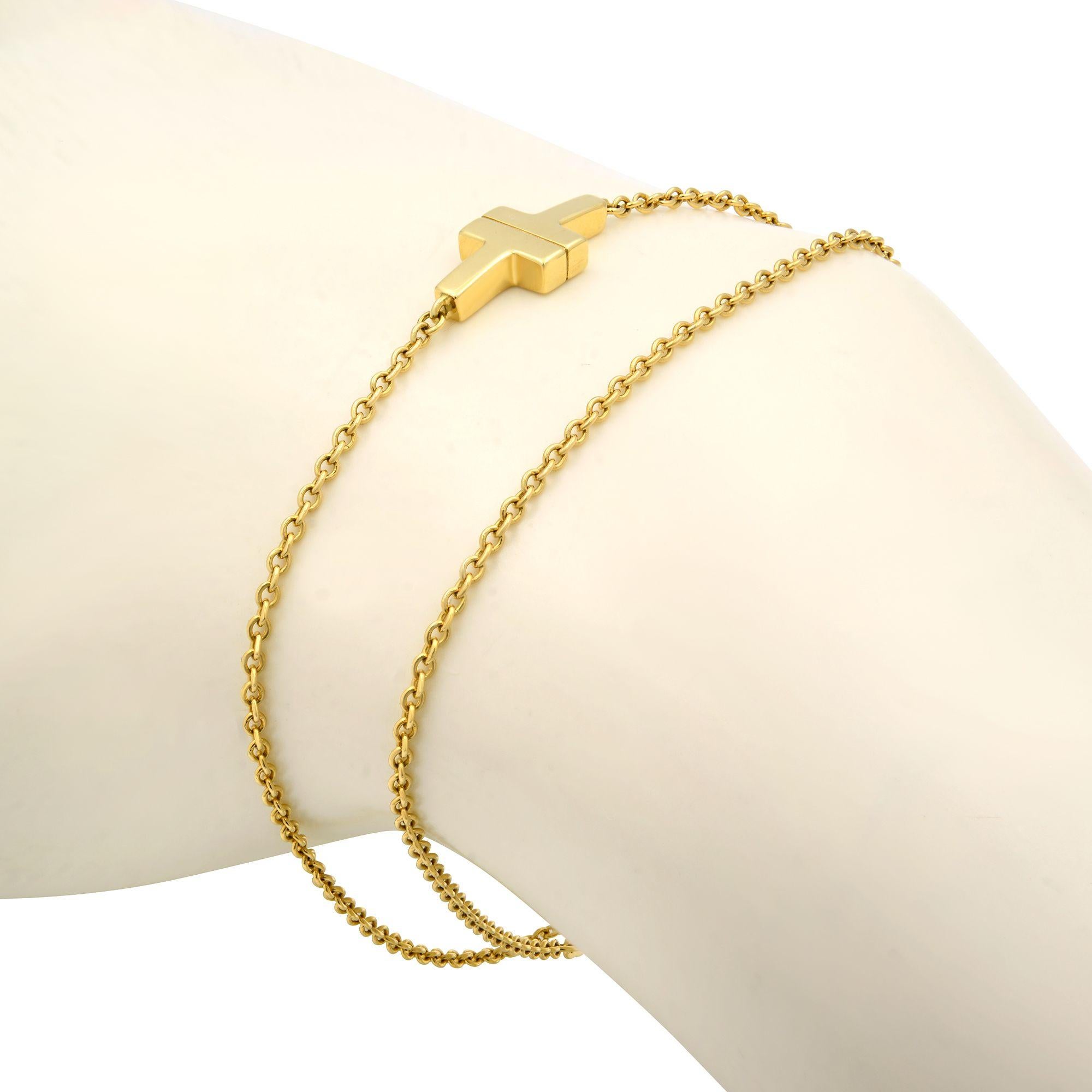 This bracelet's delicate double chains are an elegant contrast to the bold center motif. The Tiffany T collection is a tangible reminder of the connections we feel but can't always see. Wear this bracelet with other timeless Tiffany T designs for a