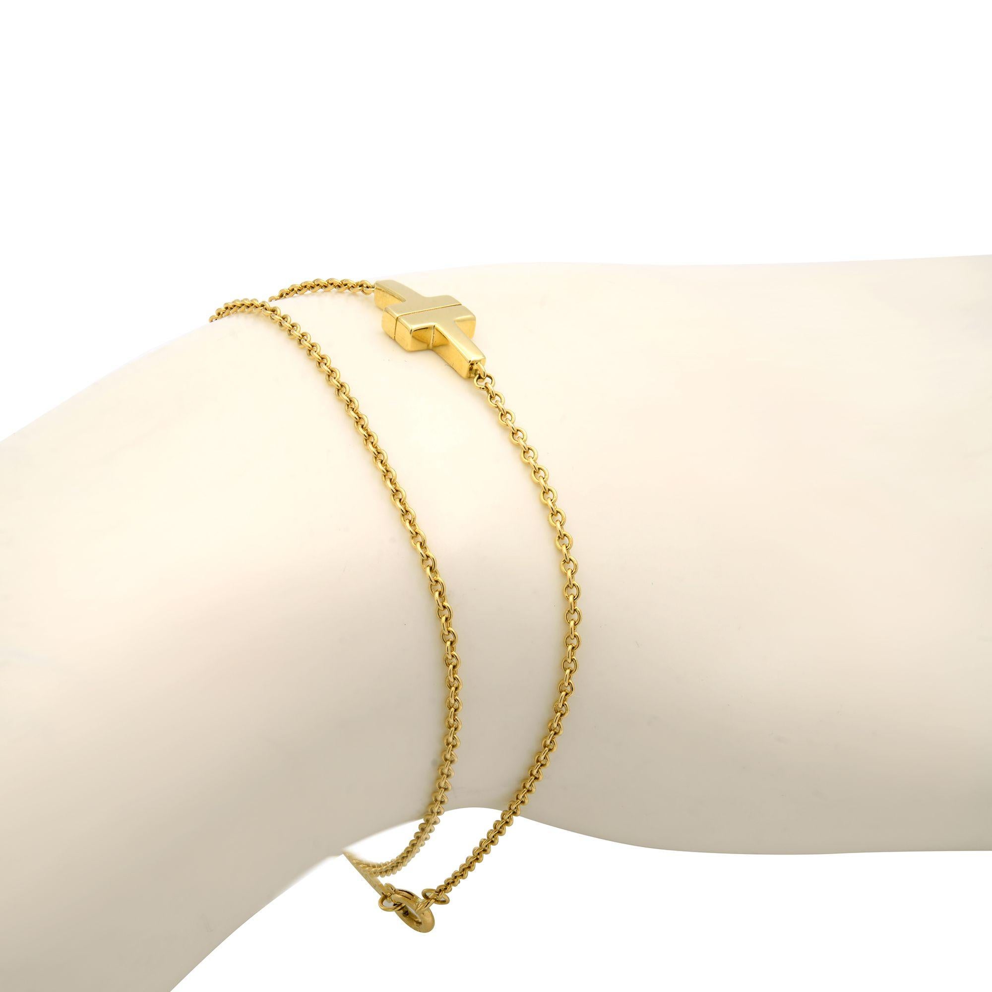 Modern Tiffany & Co. 18 Karat Yellow Gold T-Double Chain Bracelet