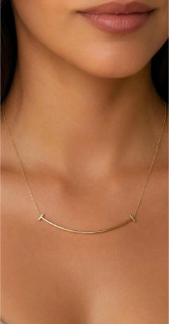 Tiffany & Co 18k Yellow Gold T Smile Pendant Necklace Large