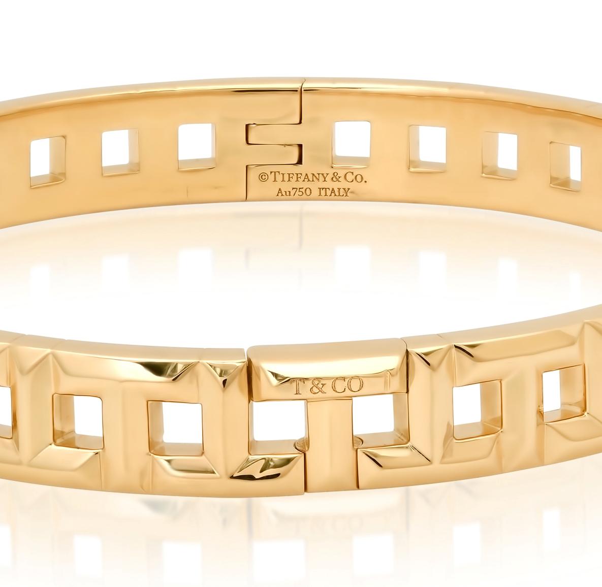 TIFFANY & Co. Bracelet à charnière étroite en or jaune 18K T Trueing en vente 1