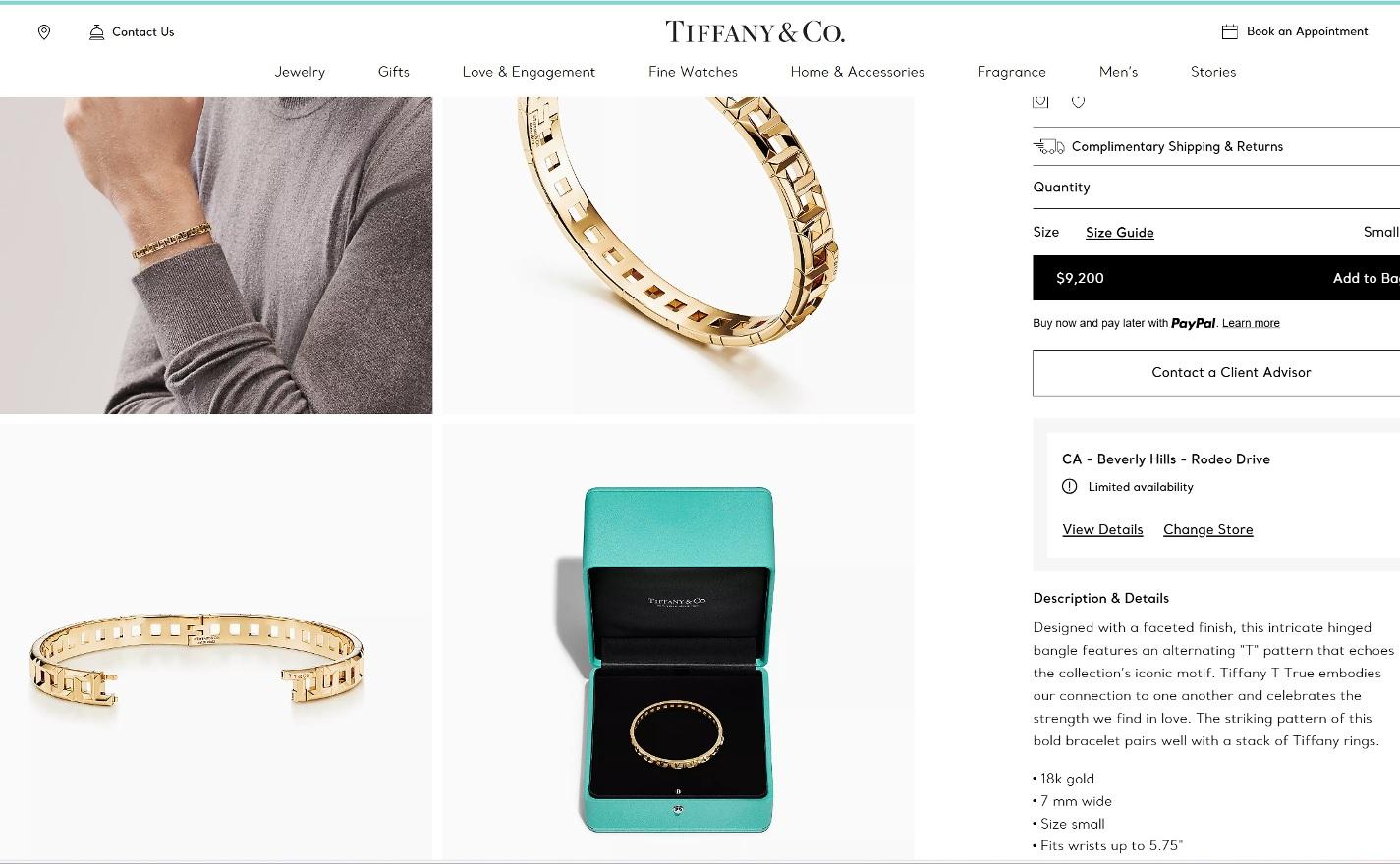 TIFFANY & Co. Bracelet à charnière étroite en or jaune 18K T Trueing en vente 4