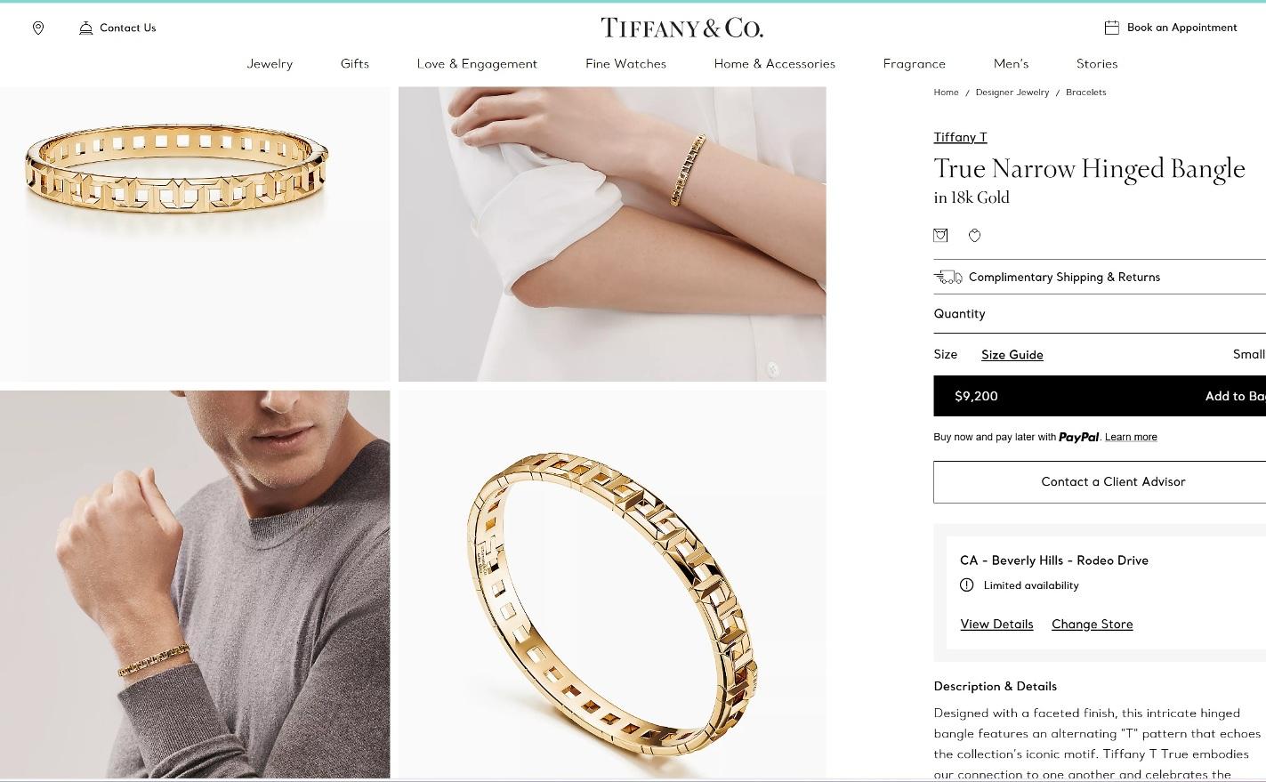 TIFFANY & Co. Bracelet à charnière étroite en or jaune 18K T Trueing en vente 3