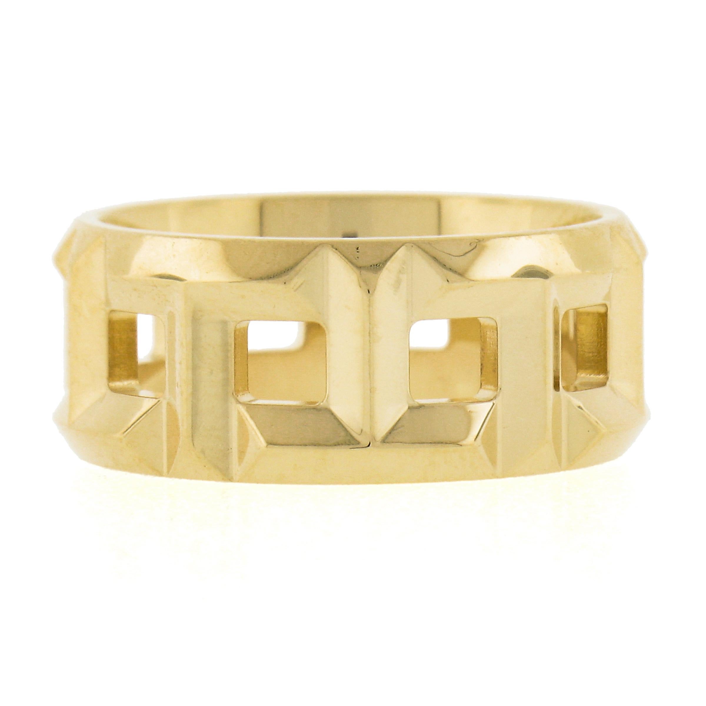 Women's or Men's Tiffany & Co. 18k Yellow Gold T True Open Geometric 8mm Wide Band Ring size 5