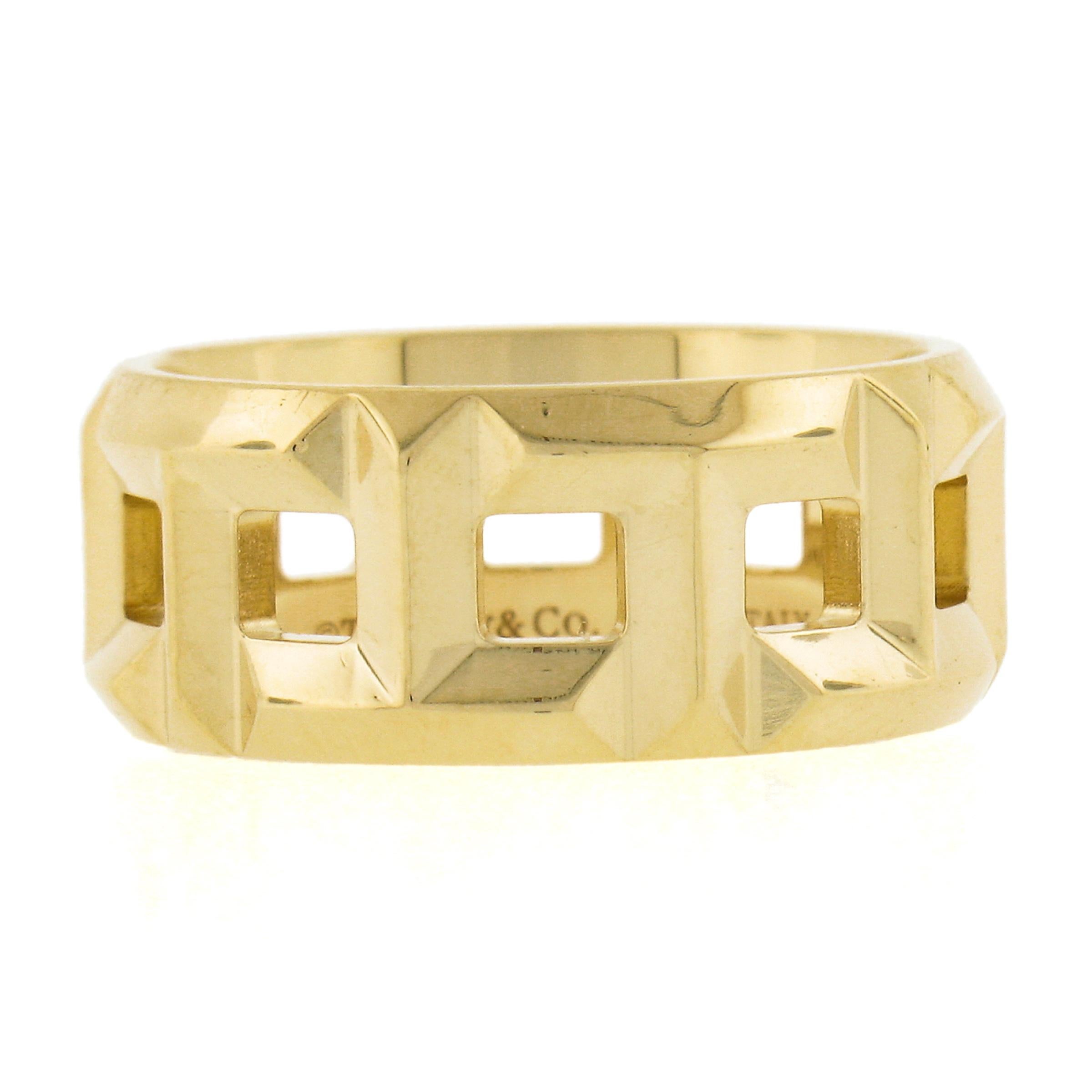 Tiffany & Co. 18k Yellow Gold T True Open Geometric 8mm Wide Band Ring size 5 1