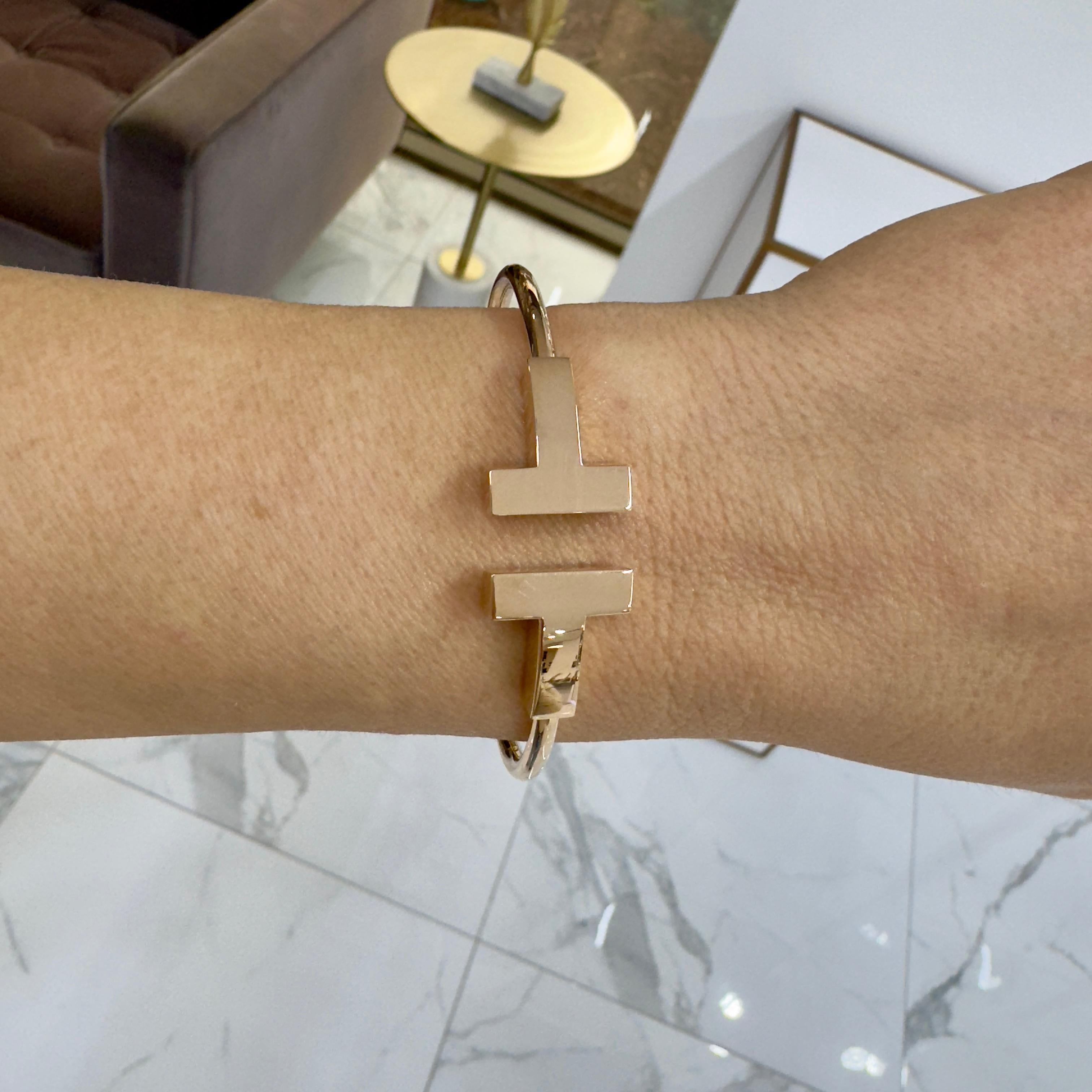 Tiffany & Co. 18K Yellow Gold T Wide Wire Cuff Bracelet 2