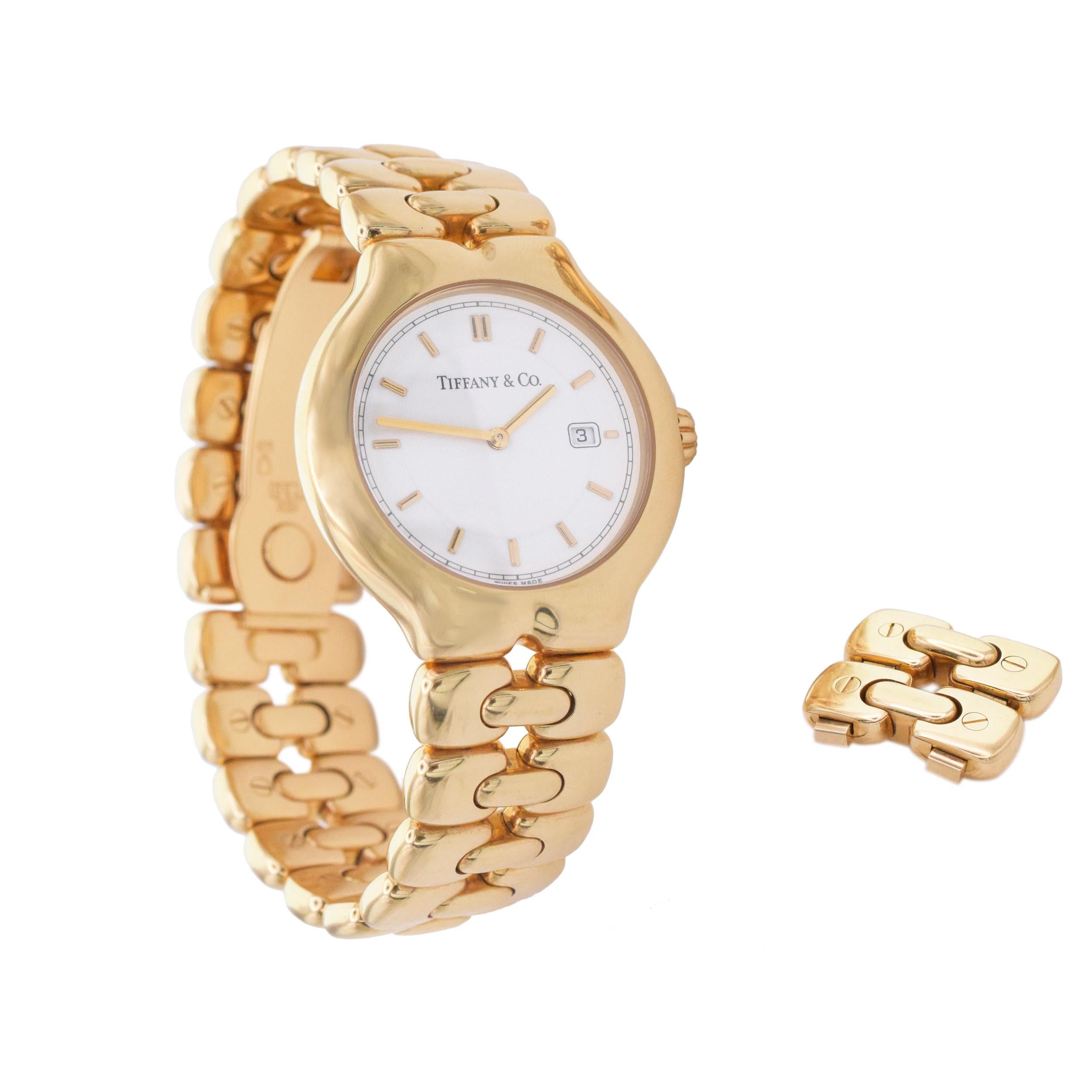 Montre Tesoro en or jaune 18 carats de Tiffany & Co. Mouvement à quartz en vente 2