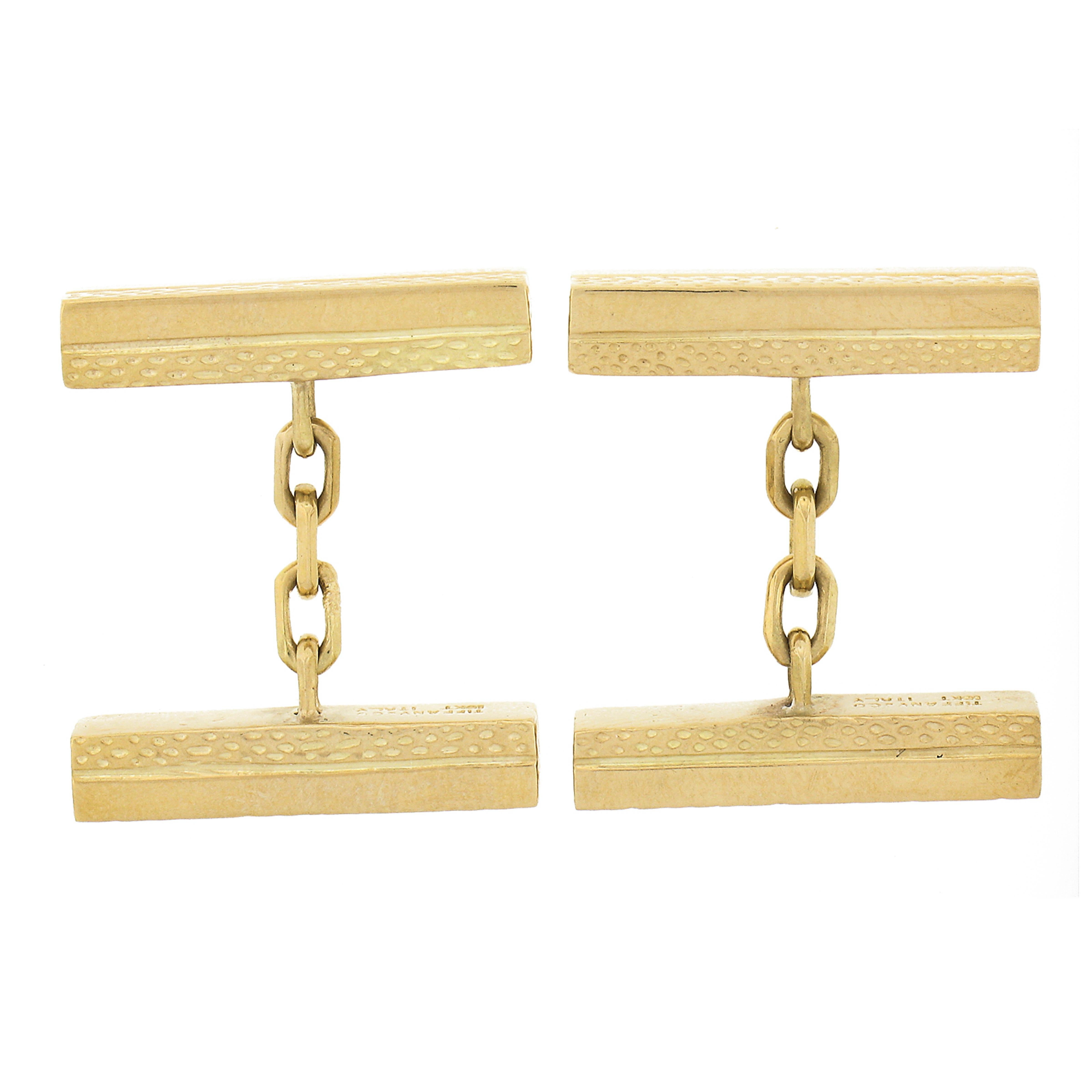 Tiffany & Co. 18k Yellow Gold Textured Polished Geometric Dual Box Men Cufflinks In Good Condition For Sale In Montclair, NJ
