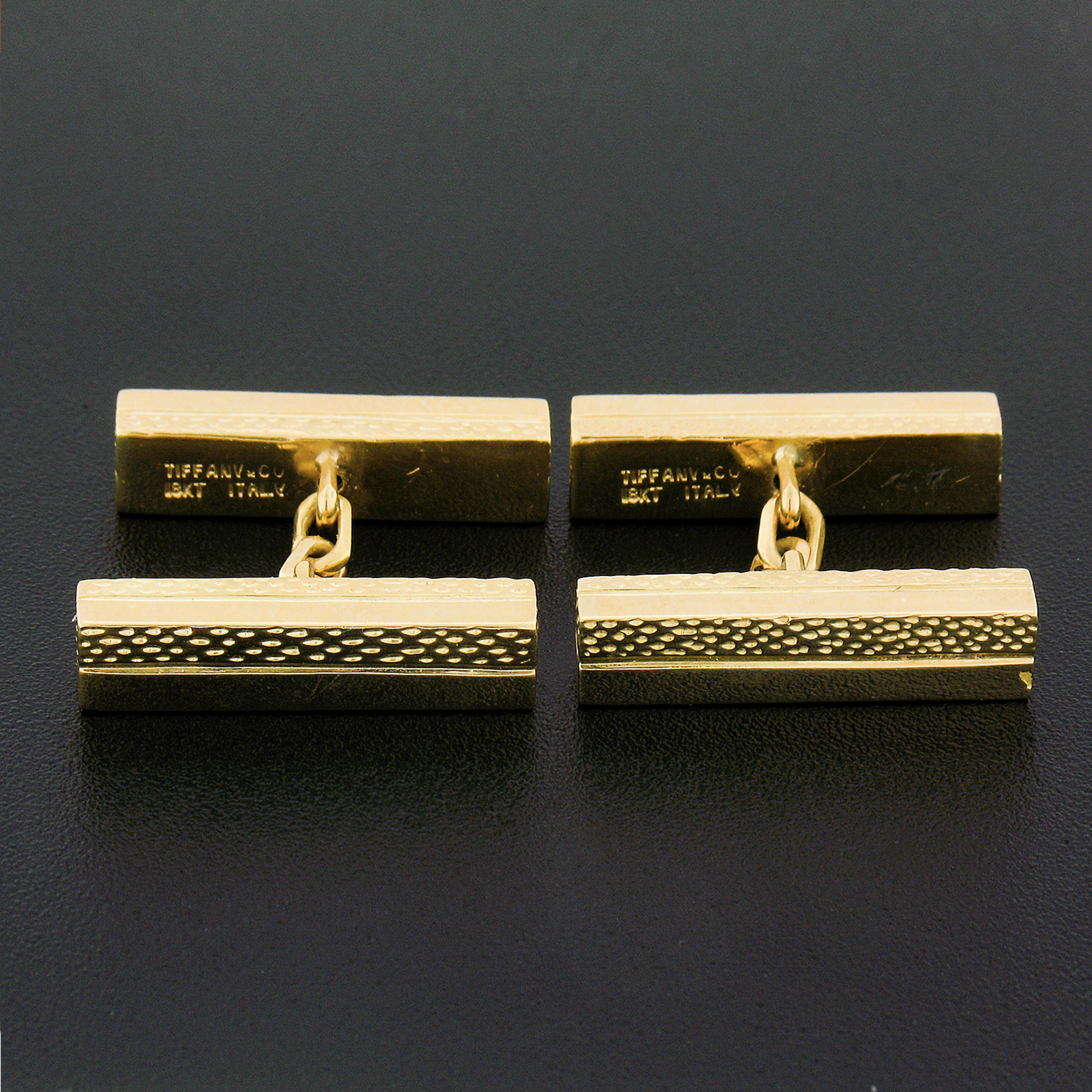 Tiffany & Co. 18k Yellow Gold Textured Polished Geometric Dual Box Men Cufflinks For Sale 1