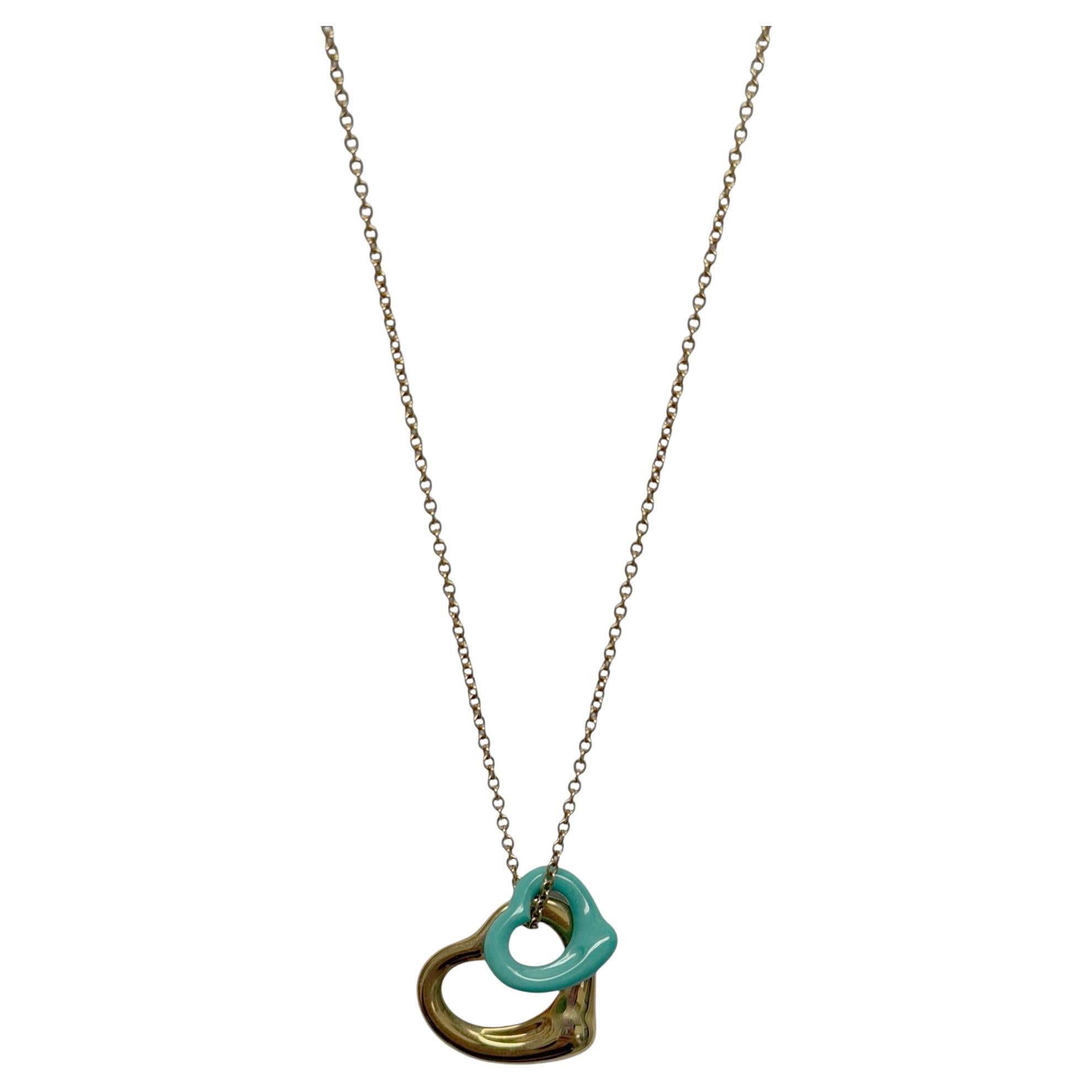 Tiffany & Co. 18k Yellow Gold/ Turquoise Elsa Peretti Open Heart Necklace