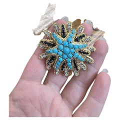 Tiffany & Co. 18k Yellow Gold, Turquoise, Sapphire & Diamond Brooch Retro