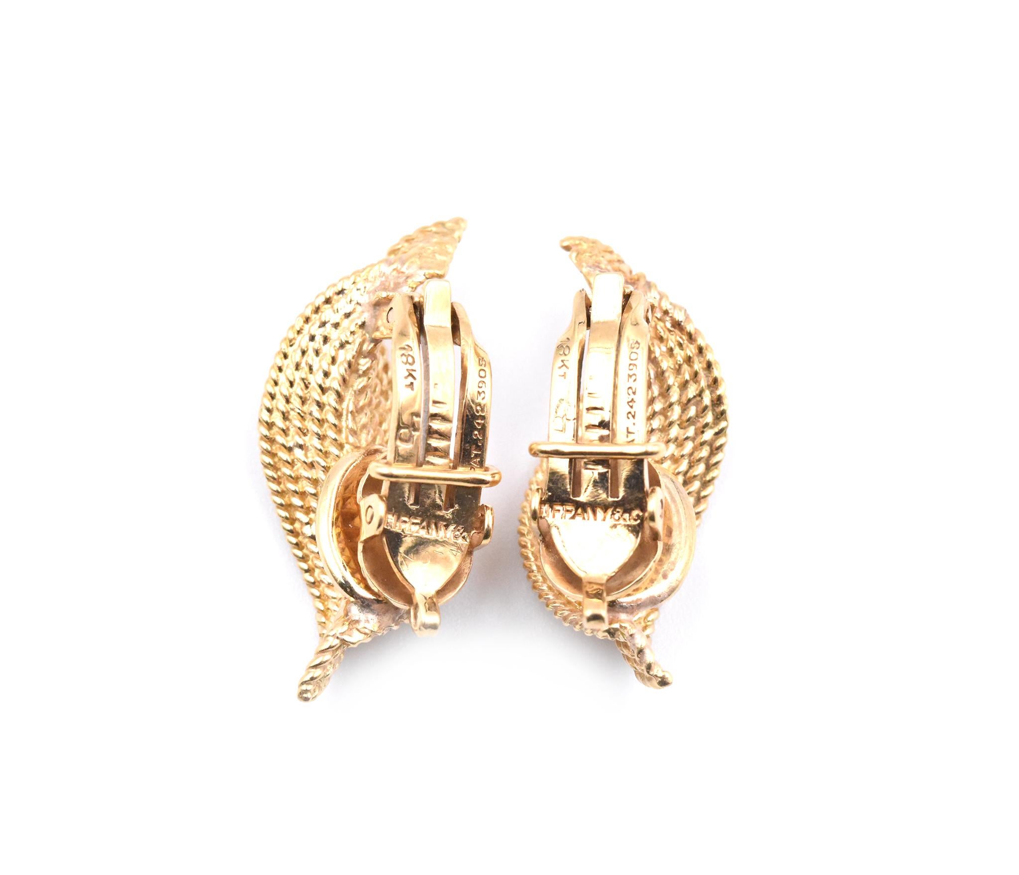 Women's or Men's Tiffany & Co. 18 Karat Yellow Gold Twisted Clip-On Earrings