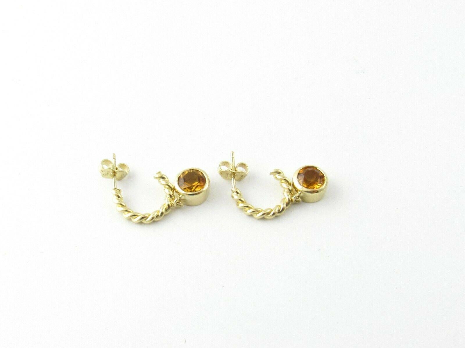 Women's Tiffany & Co. 18 Karat Yellow Gold Twisted Rope Hoop Dangle Citrine Earrings