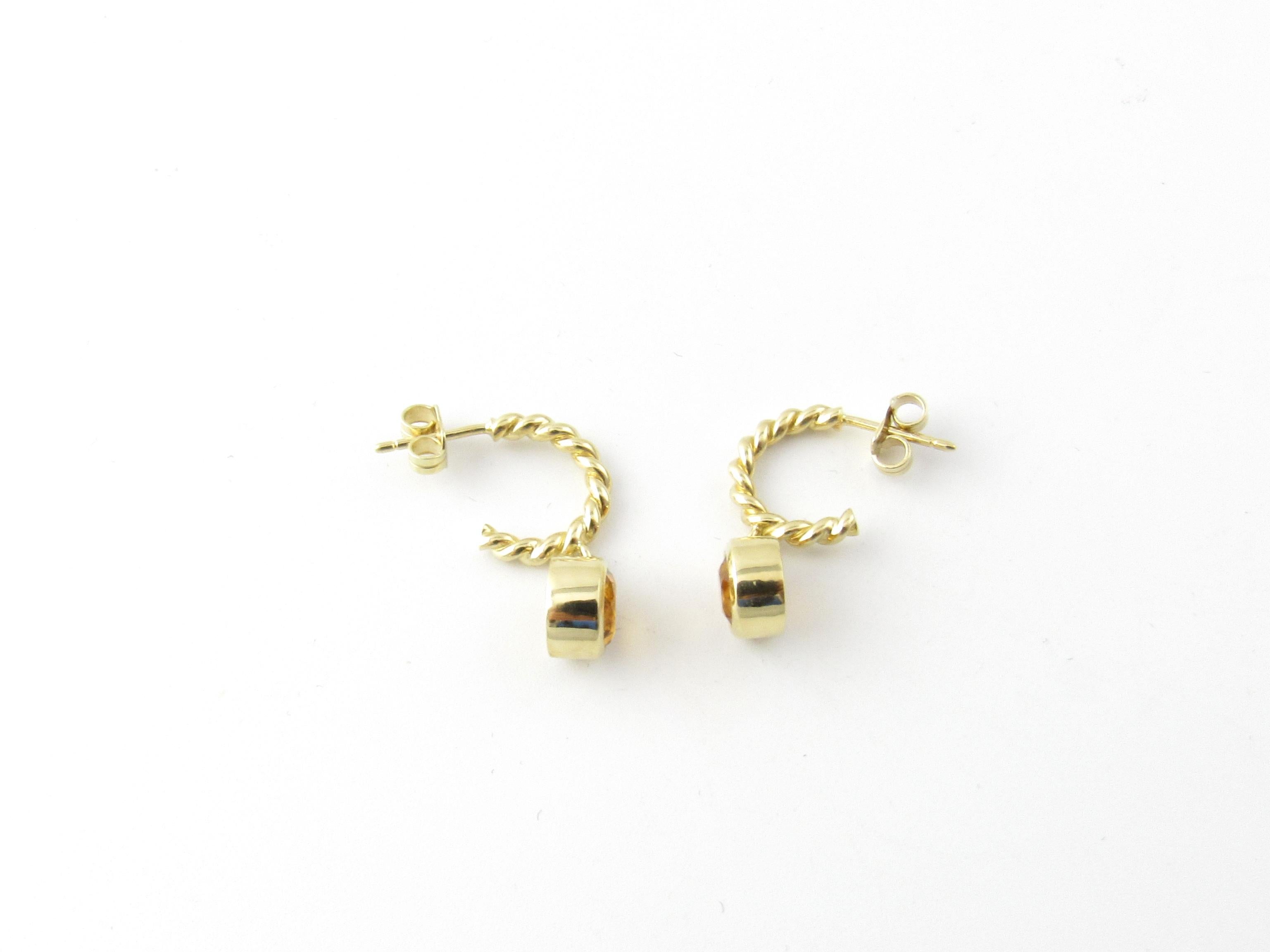Women's or Men's Tiffany & Co. 18 Karat Yellow Gold Twisted Rope Hoop Dangle Citrine Earrings