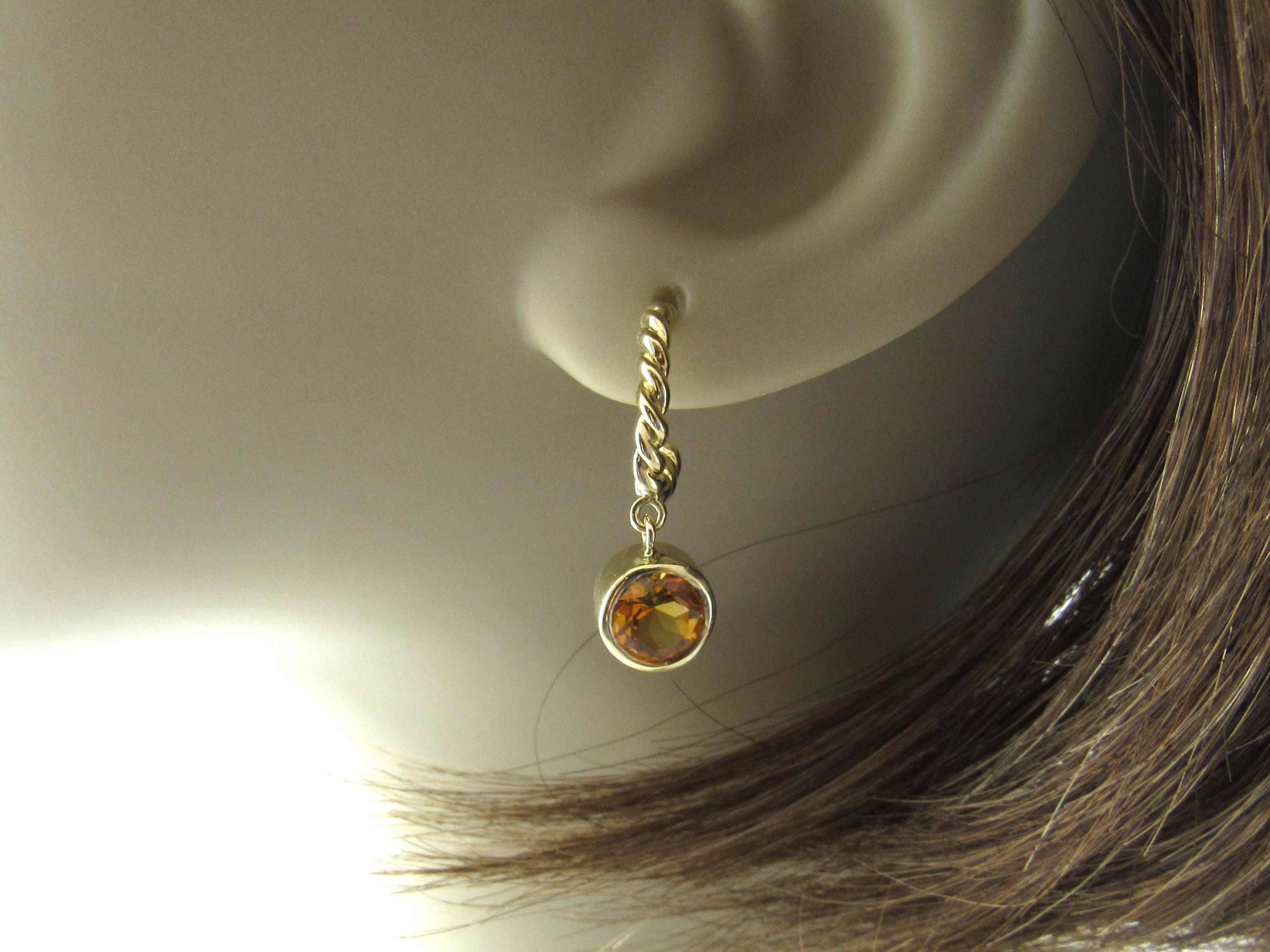 Tiffany & Co. 18 Karat Yellow Gold Twisted Rope Hoop Dangle Citrine Earrings 4