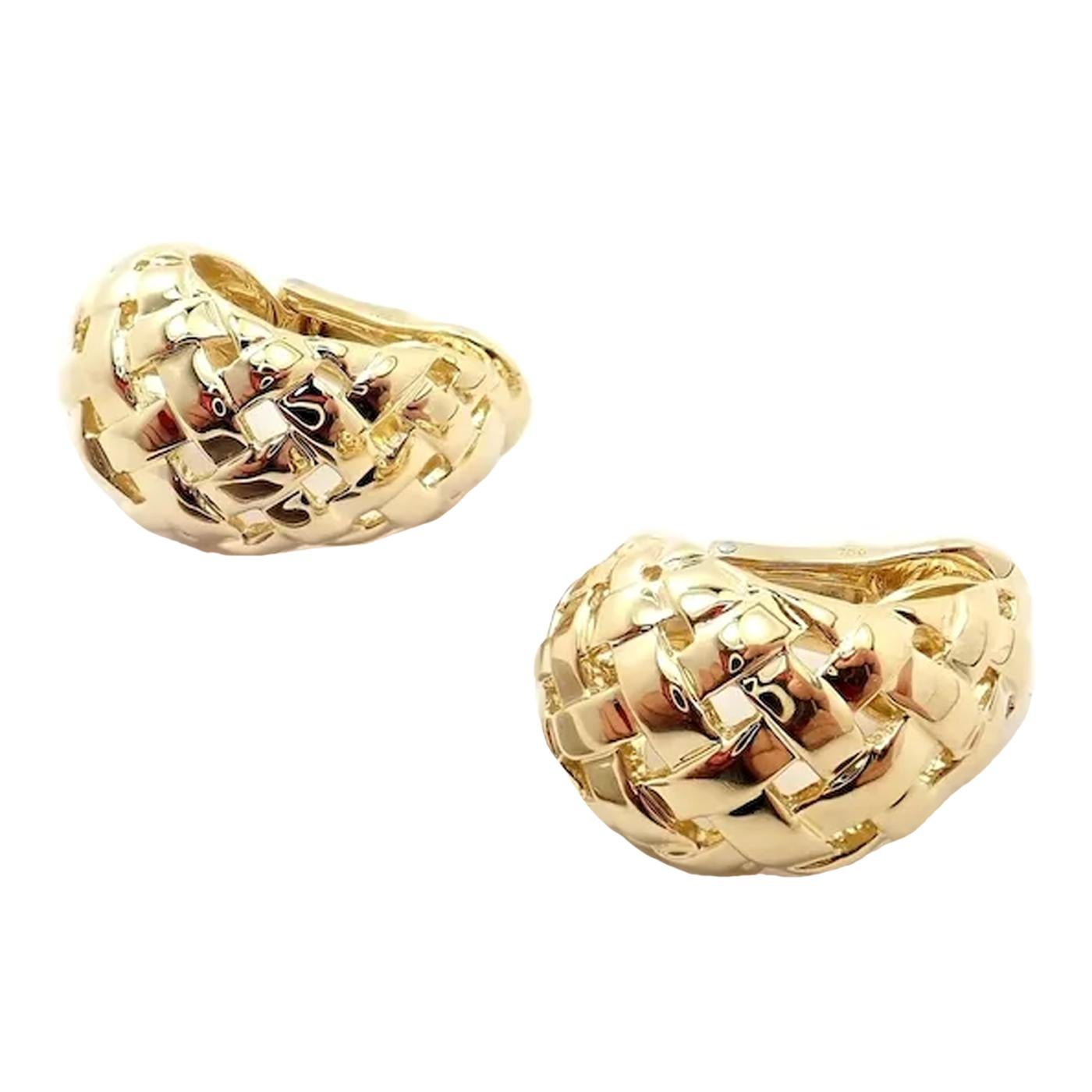 Moderniste Boucles d'oreilles Vannerie Basket Weave rare et authentique en or jaune 18 carats Tiffany & Co. en vente