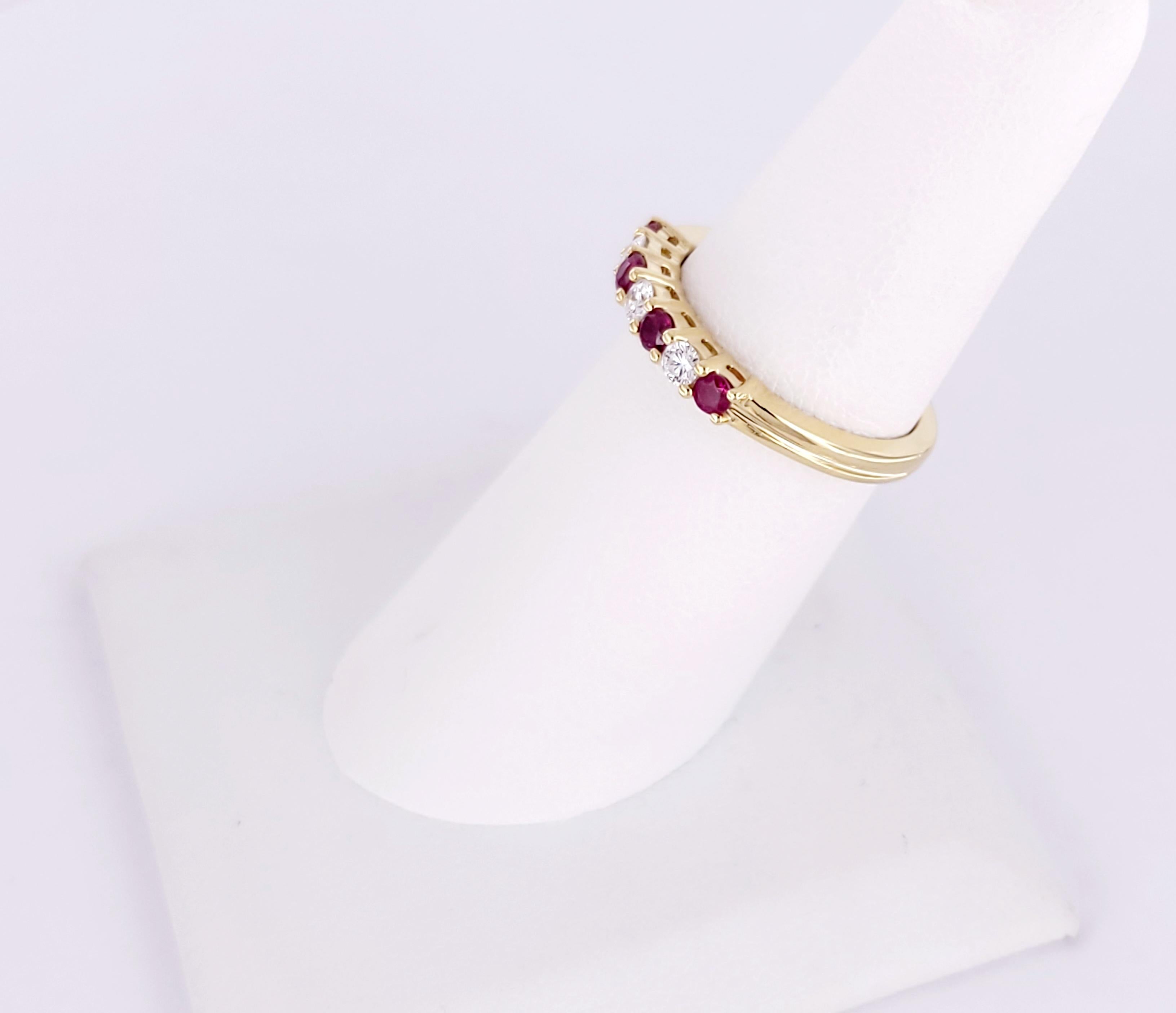 Round Cut Tiffany & Co. 18k Yellow Gold Vintage Ruby & Diamond Band in 0.18 CTW For Sale