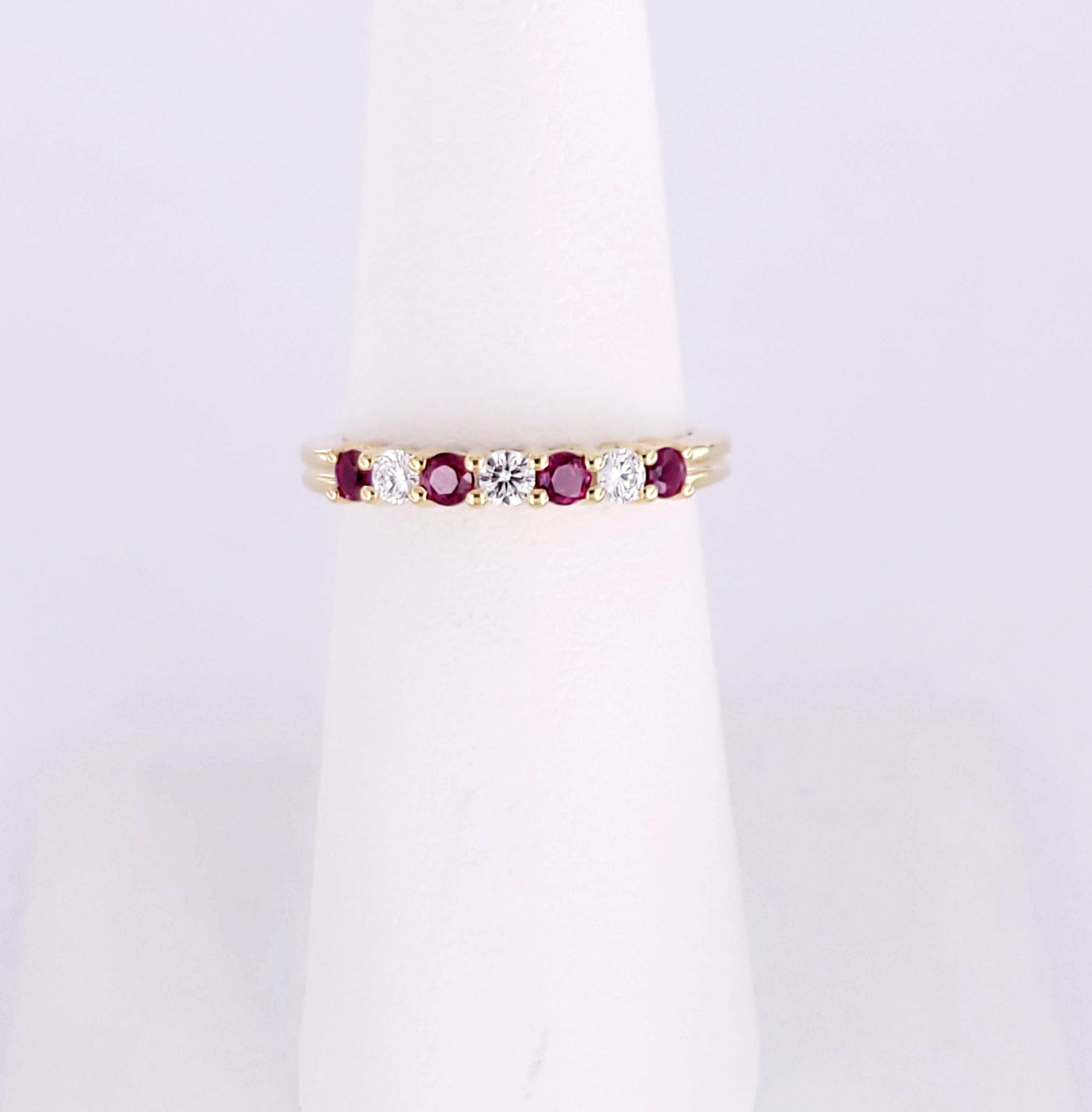 Tiffany & Co. 18k Yellow Gold Vintage Ruby & Diamond Band in 0.18 CTW In Excellent Condition For Sale In New York, NY