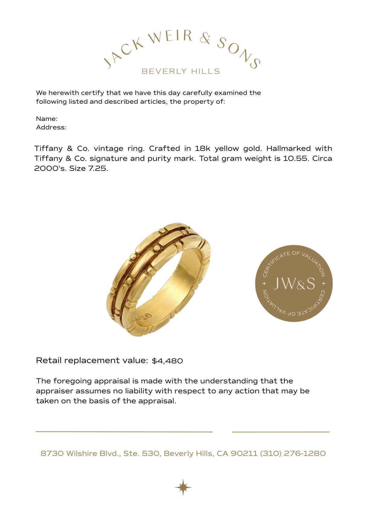 Alianza de oro amarillo de 18 quilates Tiffany & Co. en Bueno estado para la venta en Beverly Hills, CA