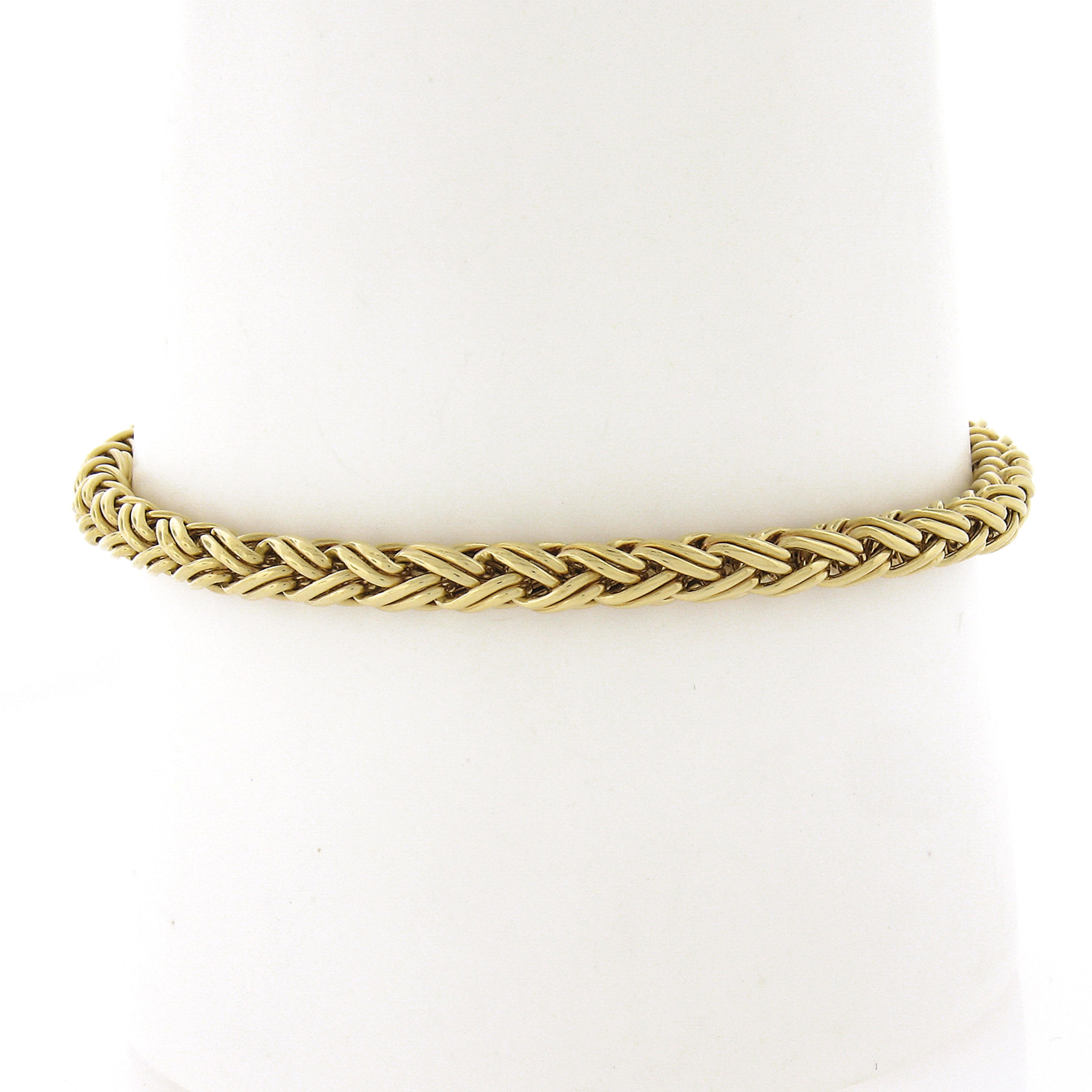 Tiffany & Co. 18k Yellow Gold Wheat Link Bracelet w/ Barrel Push Clasp In Excellent Condition In Montclair, NJ