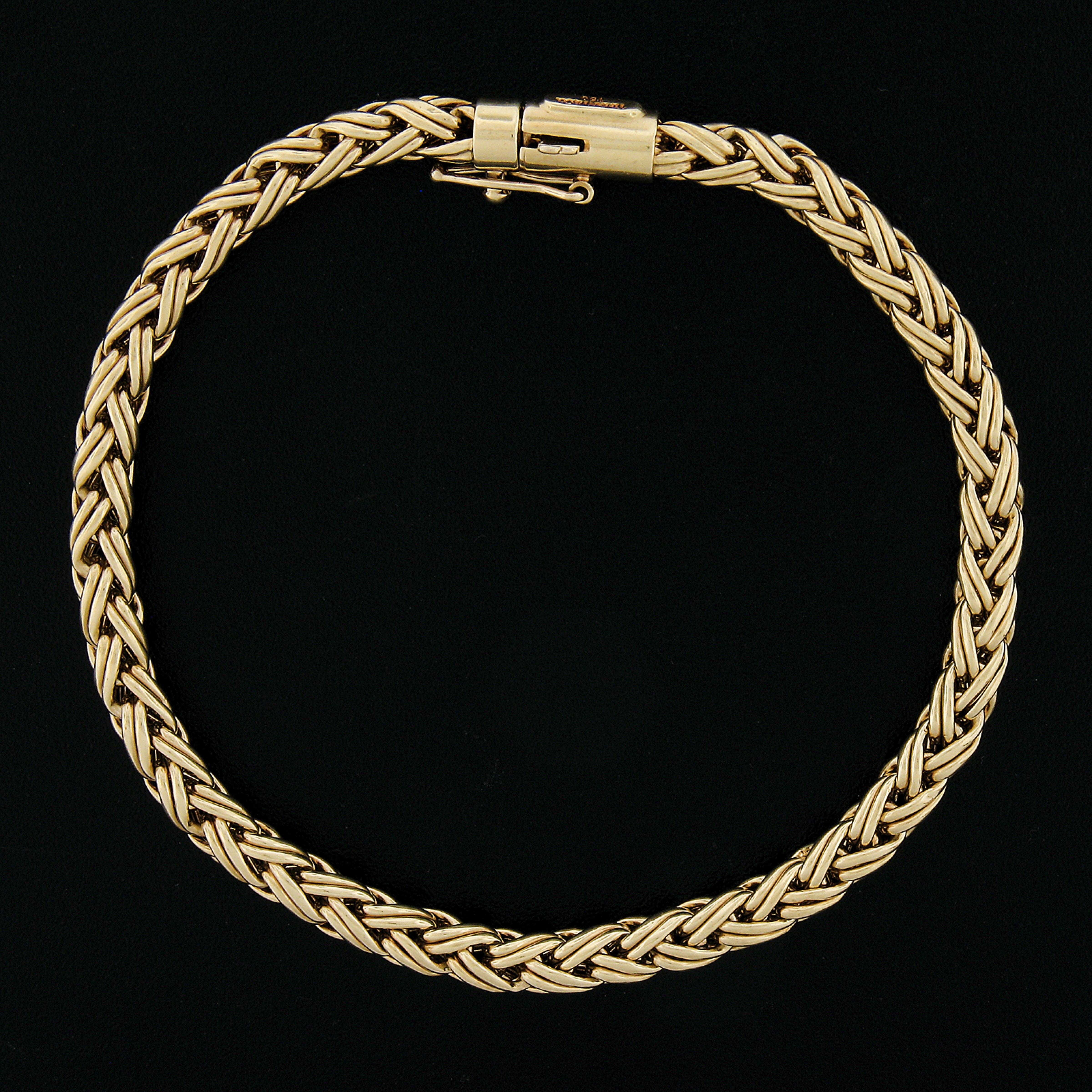 Women's or Men's Tiffany & Co. 18k Yellow Gold Wheat Link Bracelet w/ Barrel Push Clasp