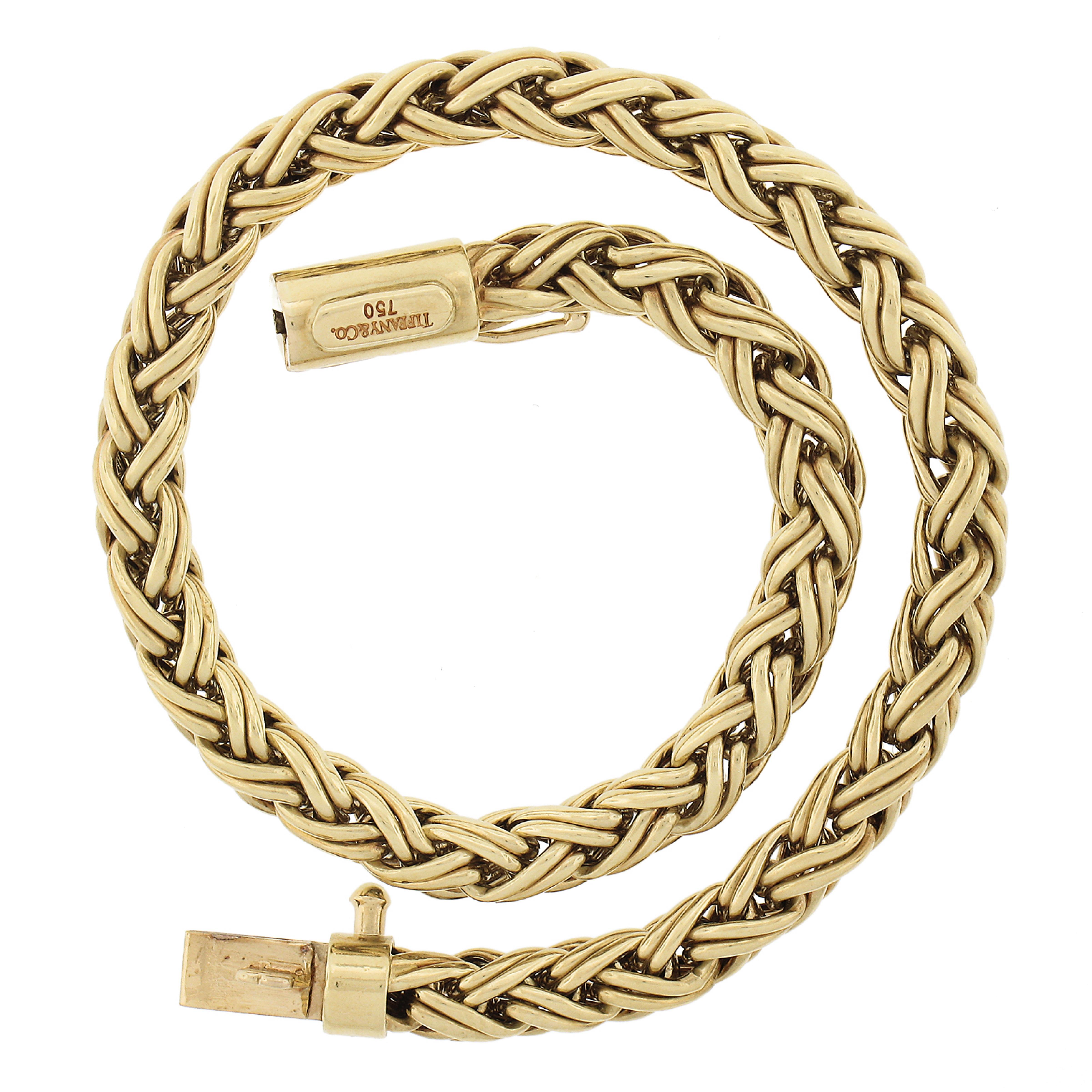 Tiffany & Co. 18k Yellow Gold Wheat Link Bracelet w/ Barrel Push Clasp 2