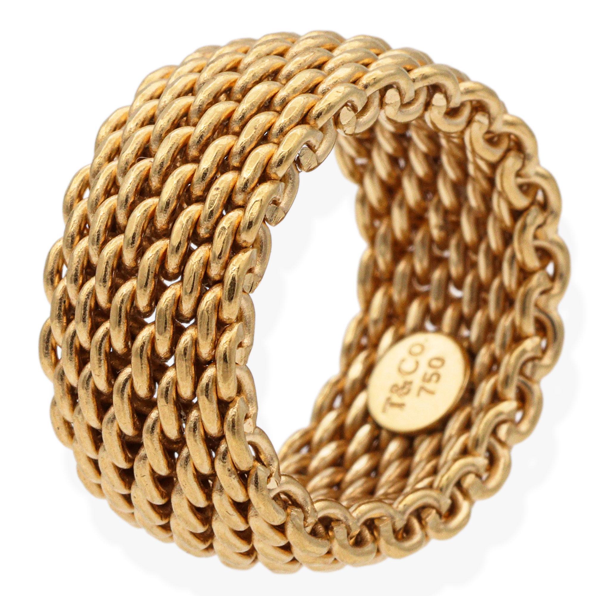 Women's Tiffany & Co. 18K Yellow Gold Wide Somerset Mesh Ring For Sale