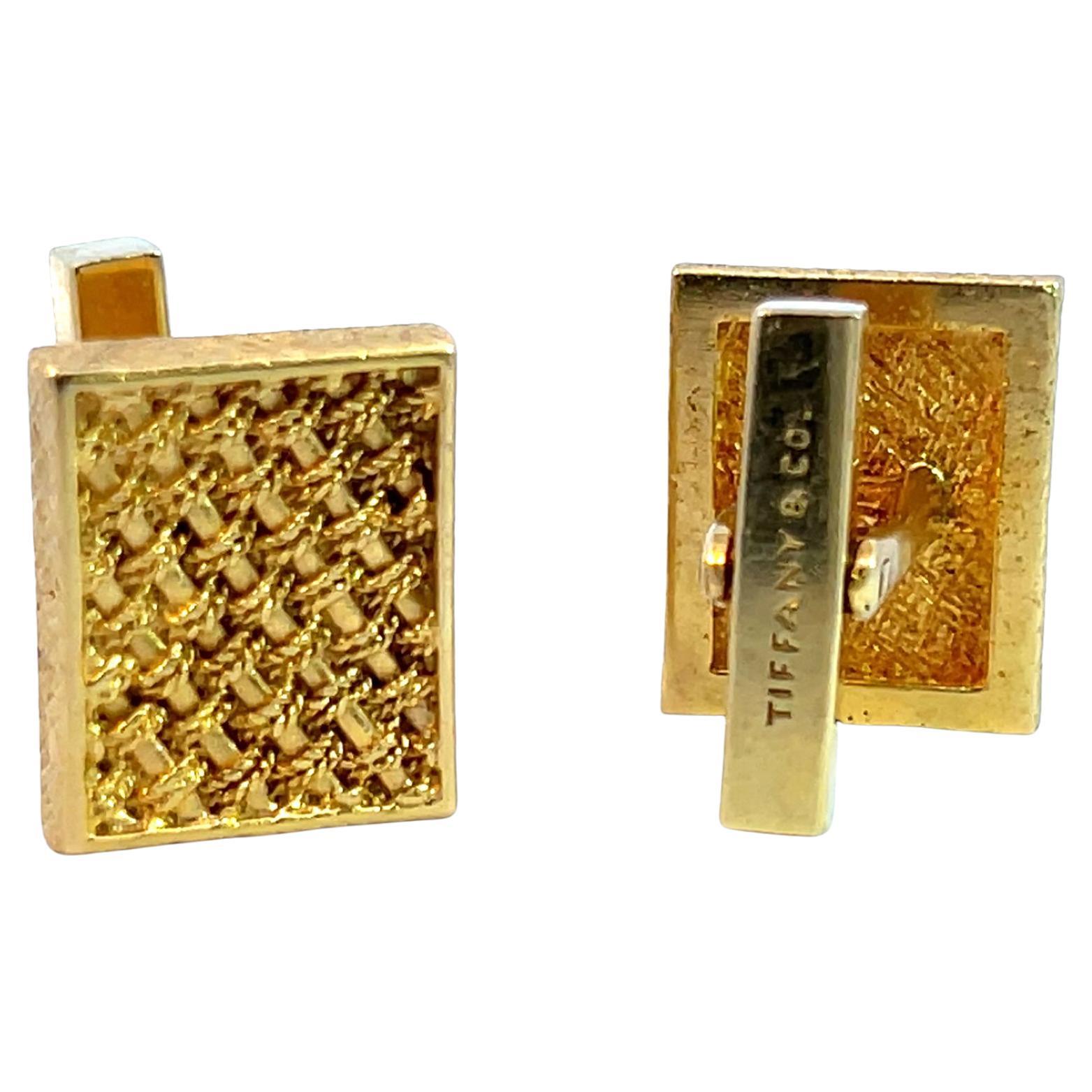 Gemelos Tejidos Tiffany & Co. de oro amarillo de 18 quilates Retro en venta