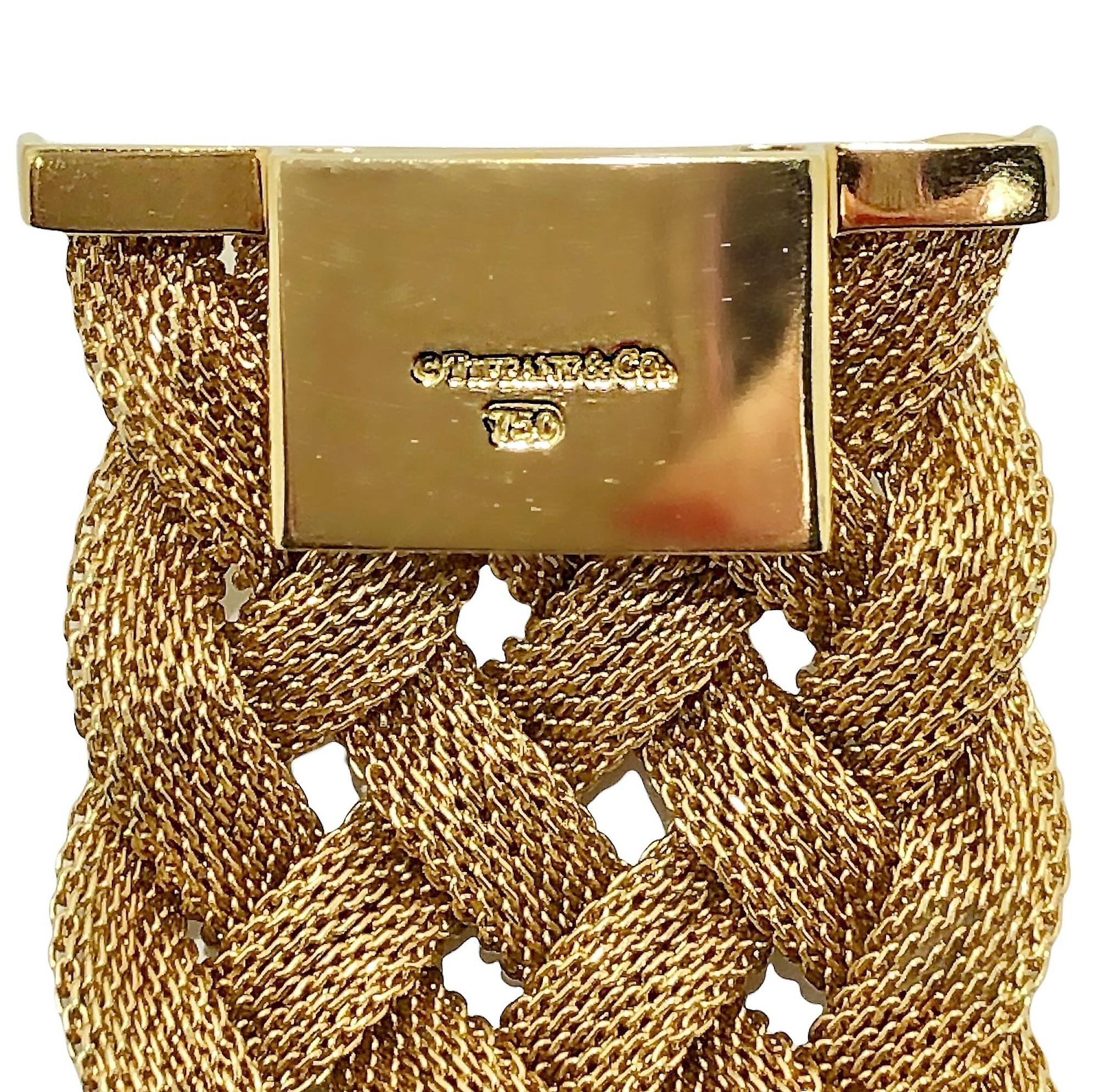 Modern Tiffany & Co. 18k Yellow Gold Woven Mesh Bracelet 1.13 Inches Wide  For Sale