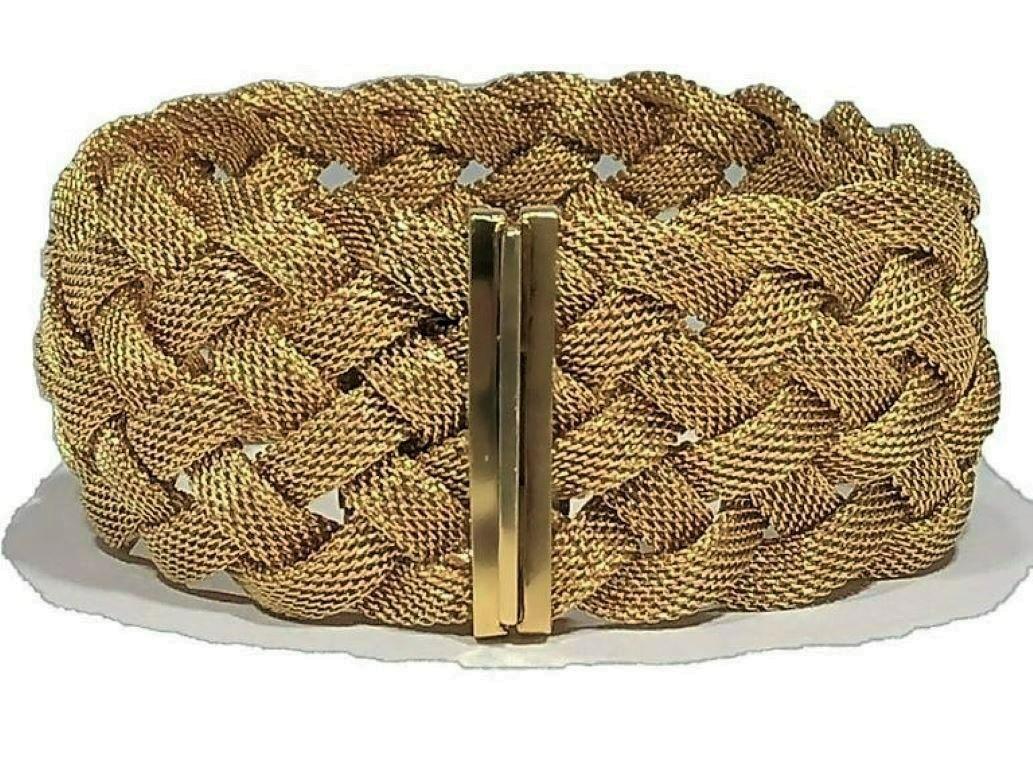 Tiffany & Co. 18k Yellow Gold Woven Mesh Bracelet 1.13 Inches Wide  In Good Condition For Sale In Palm Beach, FL