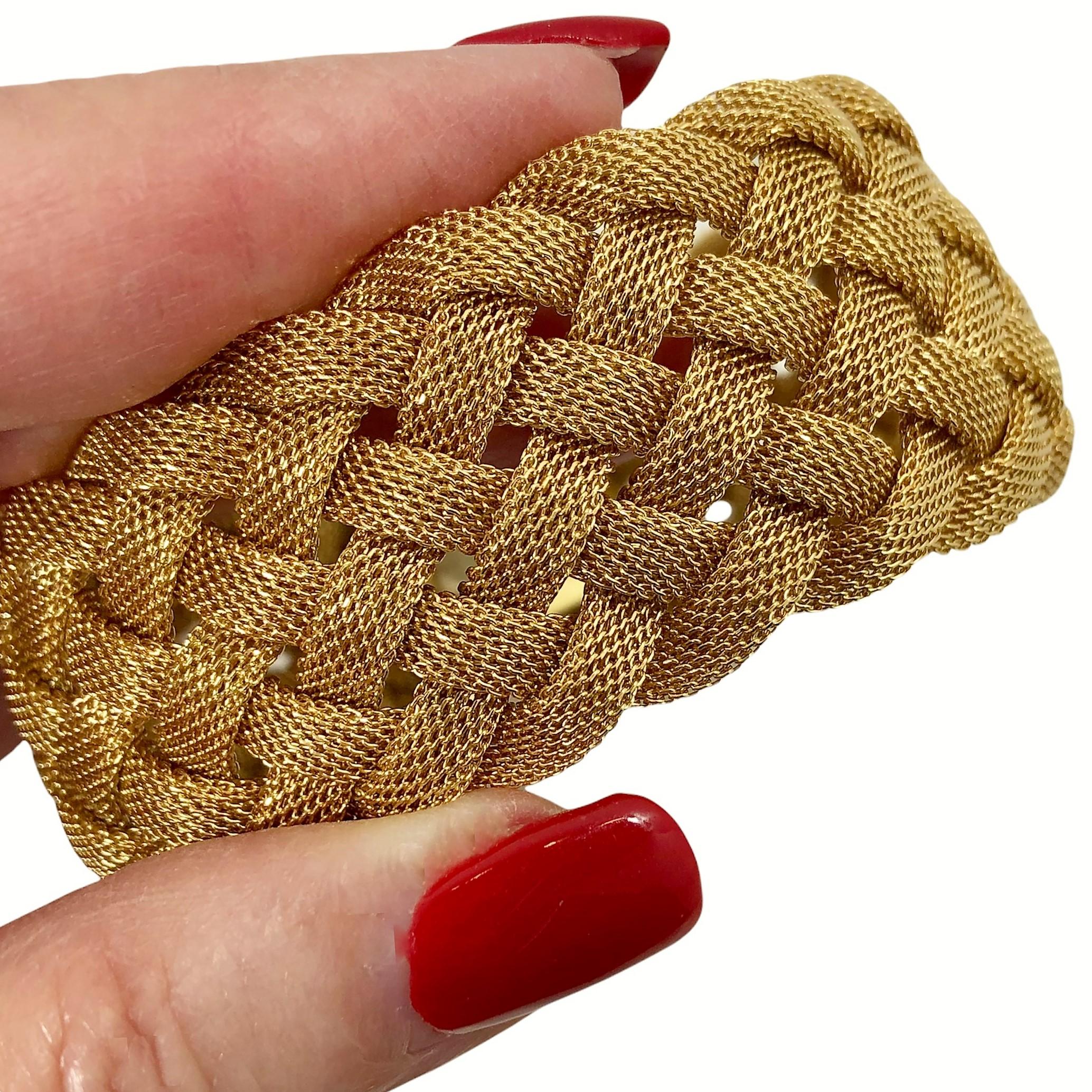 Women's Tiffany & Co. 18k Yellow Gold Woven Mesh Bracelet 1.13 Inches Wide  For Sale