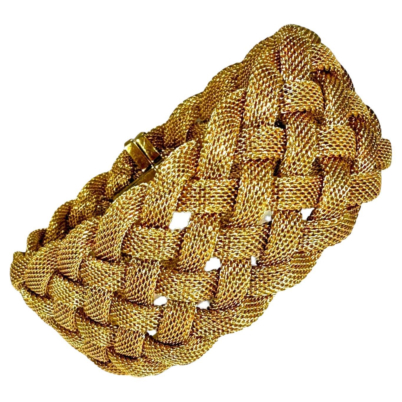 Tiffany & Co. 18k Yellow Gold Woven Mesh Bracelet 1.13 Inches Wide 
