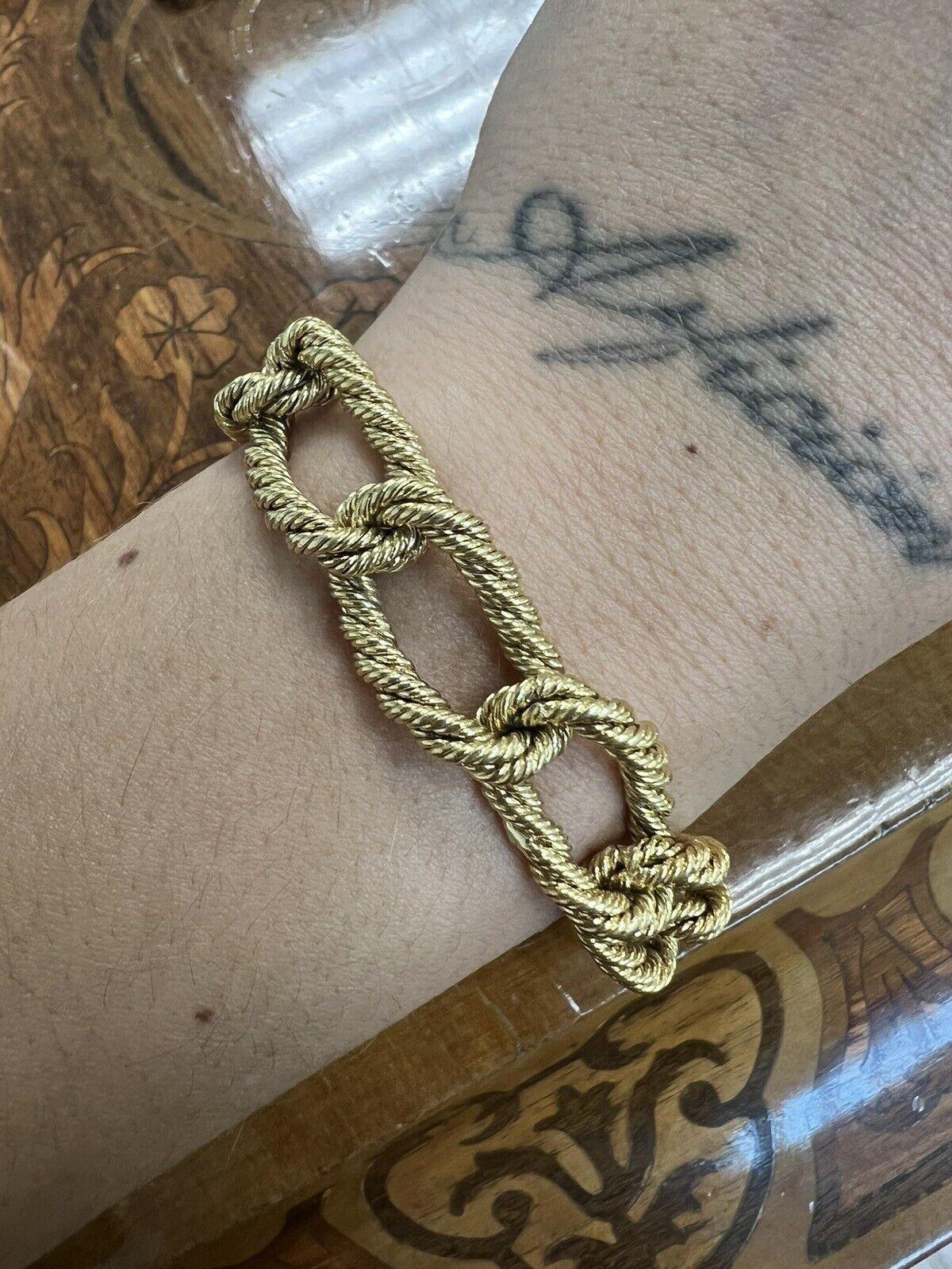 Tiffany & Co. 18k Yellow Gold Woven Rope Link Bracelet Circa 1960s Vintage

Here is your chance to purchase a beautiful and highly collectible designer bracelet.  

The length is 7.5 inches, the width of links are 1/2 of an inch.  The weight is 60.5
