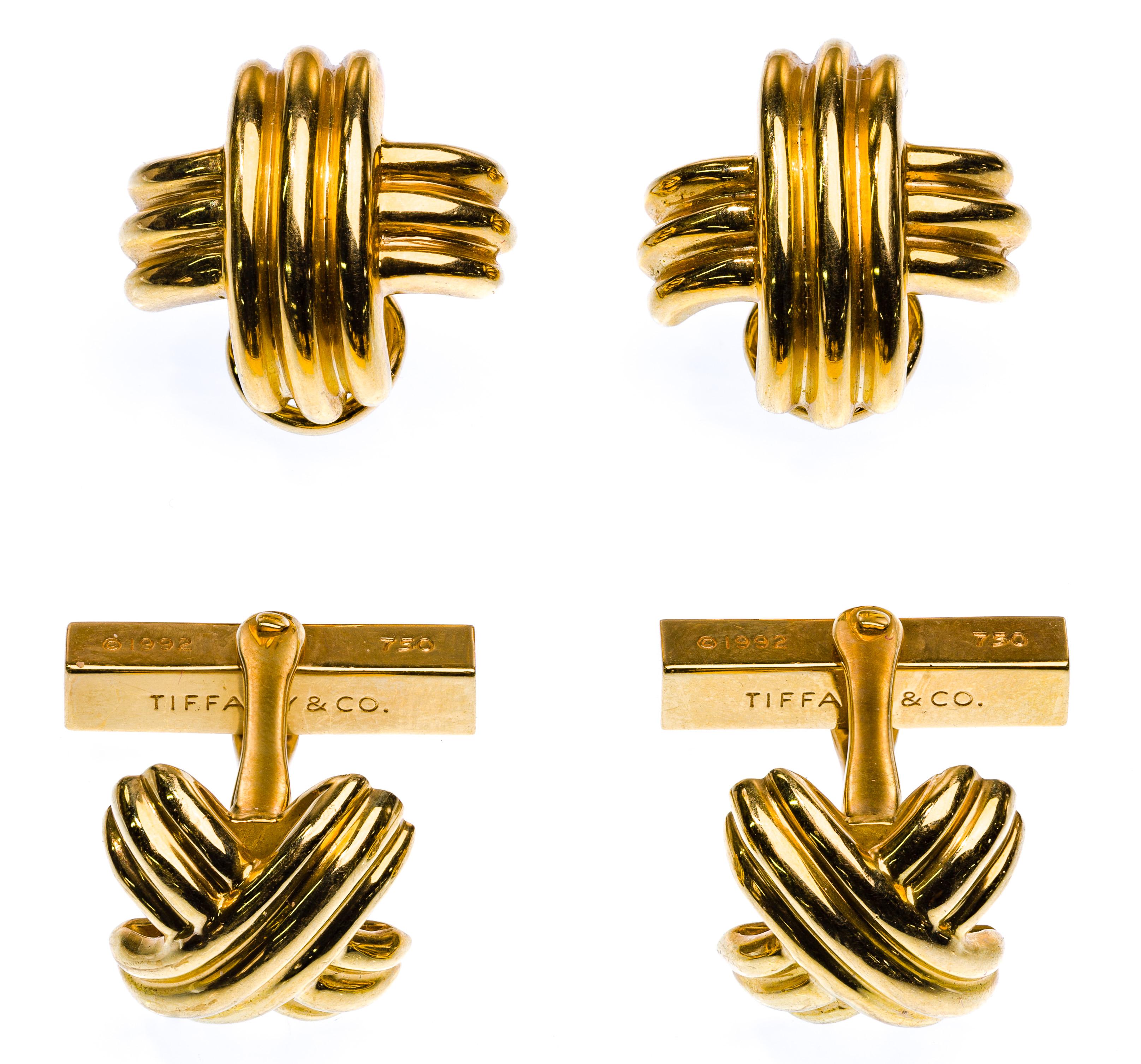 Tiffany & Co - Jeu de boucles d'oreilles et de boutons de manchette en or jaune 18 carats 