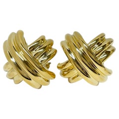 Tiffany & Co. 18K Yellow Gold "X" Omega Clip and Post Earrings