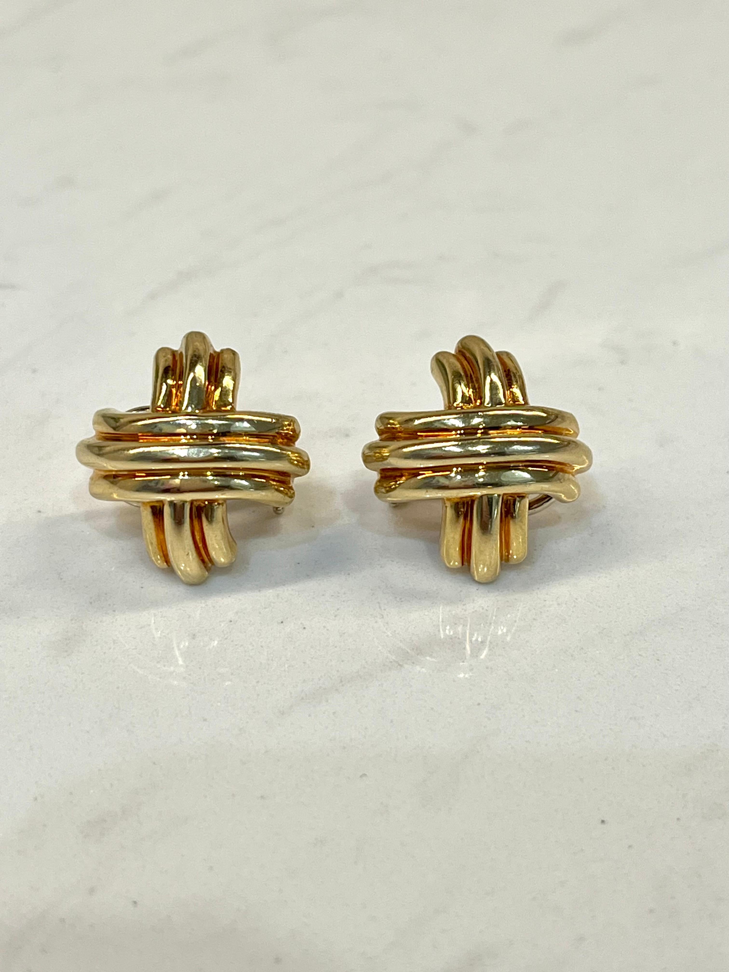 Tiffany & Co. 18K Yellow Gold X Signature Earrings In Good Condition For Sale In Naples, FL