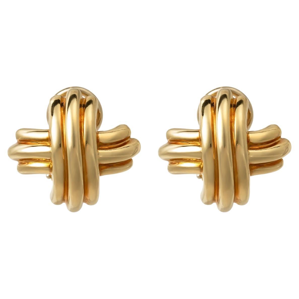 Tiffany & Co. Boucles d'oreilles en or jaune 18 carats en forme de X