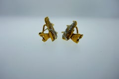 Tiffany & Co. 18k Yellow & White Gold and Diamond Leaf Motif Earrings Italy Rare