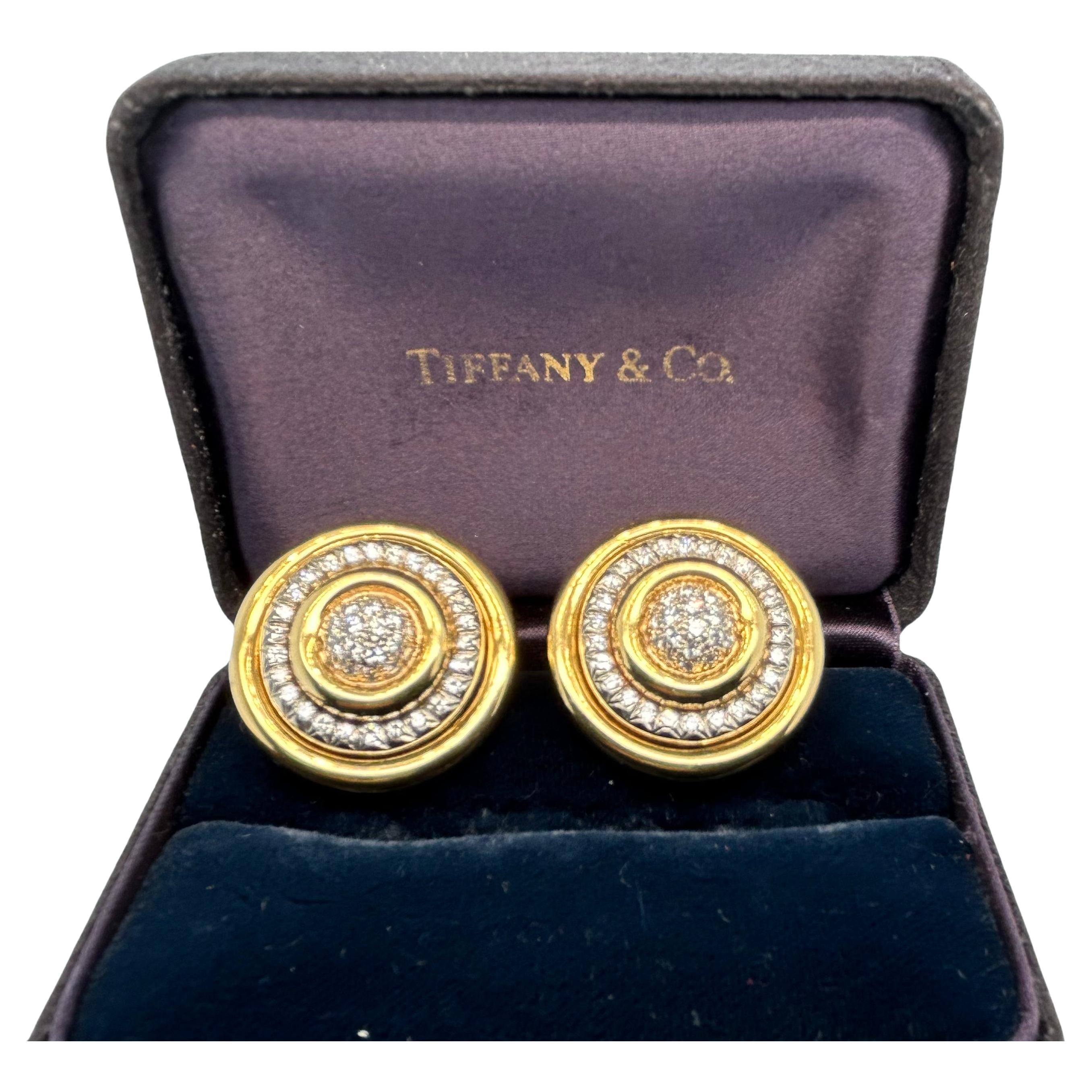 Schöne runde Form Tiffany & Co 1970er Jahre 18k YG Diamant-Ohrringe, 28,9 g, markiert 18k Tiffany