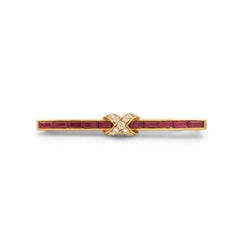 Tiffany & Co. 18k YG Diamond Ruby Tie Clip