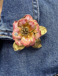 Tiffany & Co 18k YG Enamel Flower Brooch with a diamond