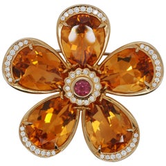 Tiffany & Co. 18K YG Pendant Brooch with Citrine Tourmaline and Round Diamonds