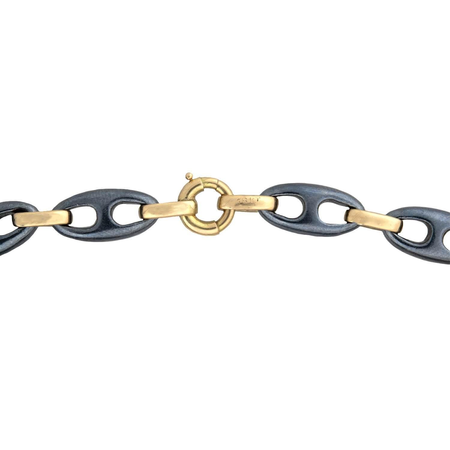 Mixed Cut Tiffany & Co. 18kt and Hematite Mariner Link Chain Necklace