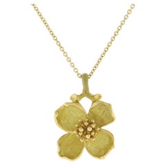 Vintage Tiffany & Co. 18kt Dogwood Flower Pendant Necklace 