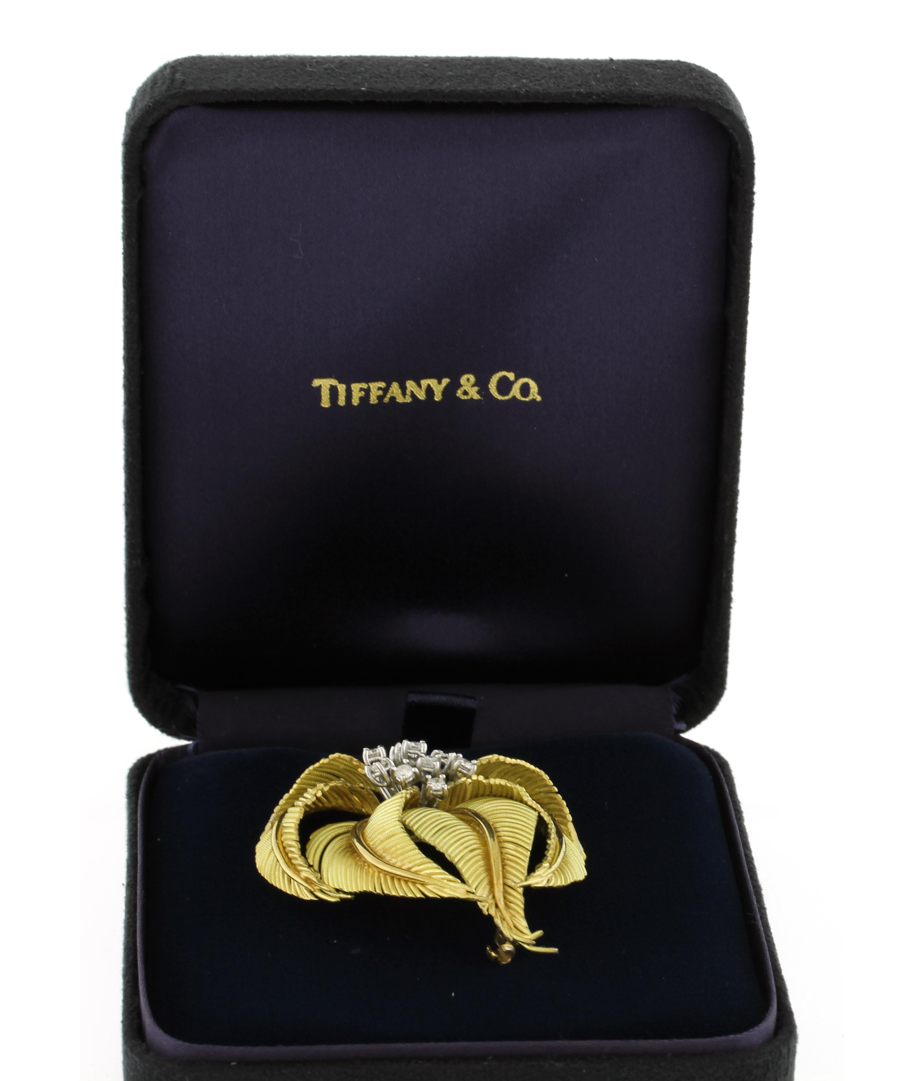 Tiffany & Co. 18kt Gold and Diamond Palm Brooch In Excellent Condition For Sale In Bethesda, MD