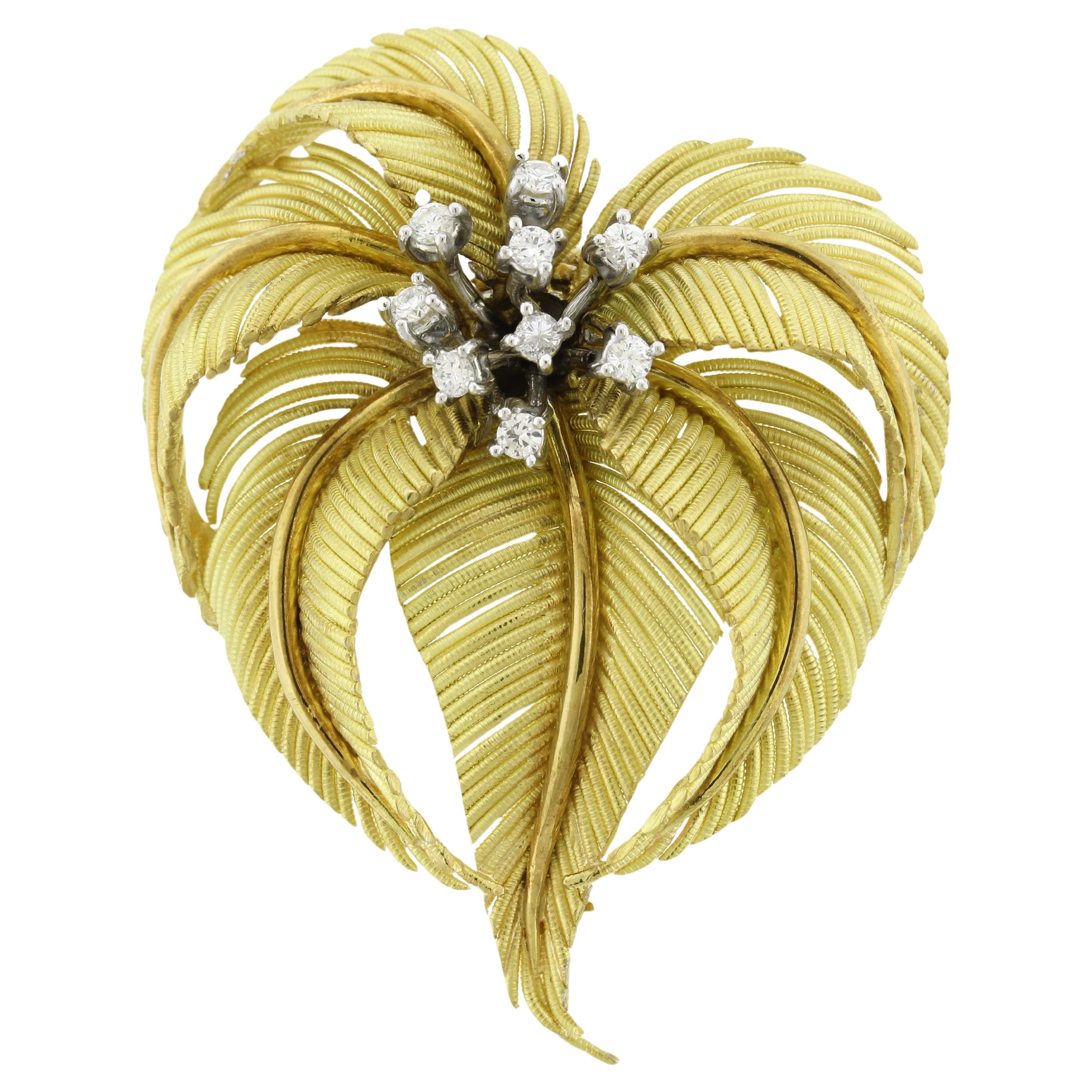 Tiffany & Co. 18kt Gold and Diamond Palm Brooch For Sale