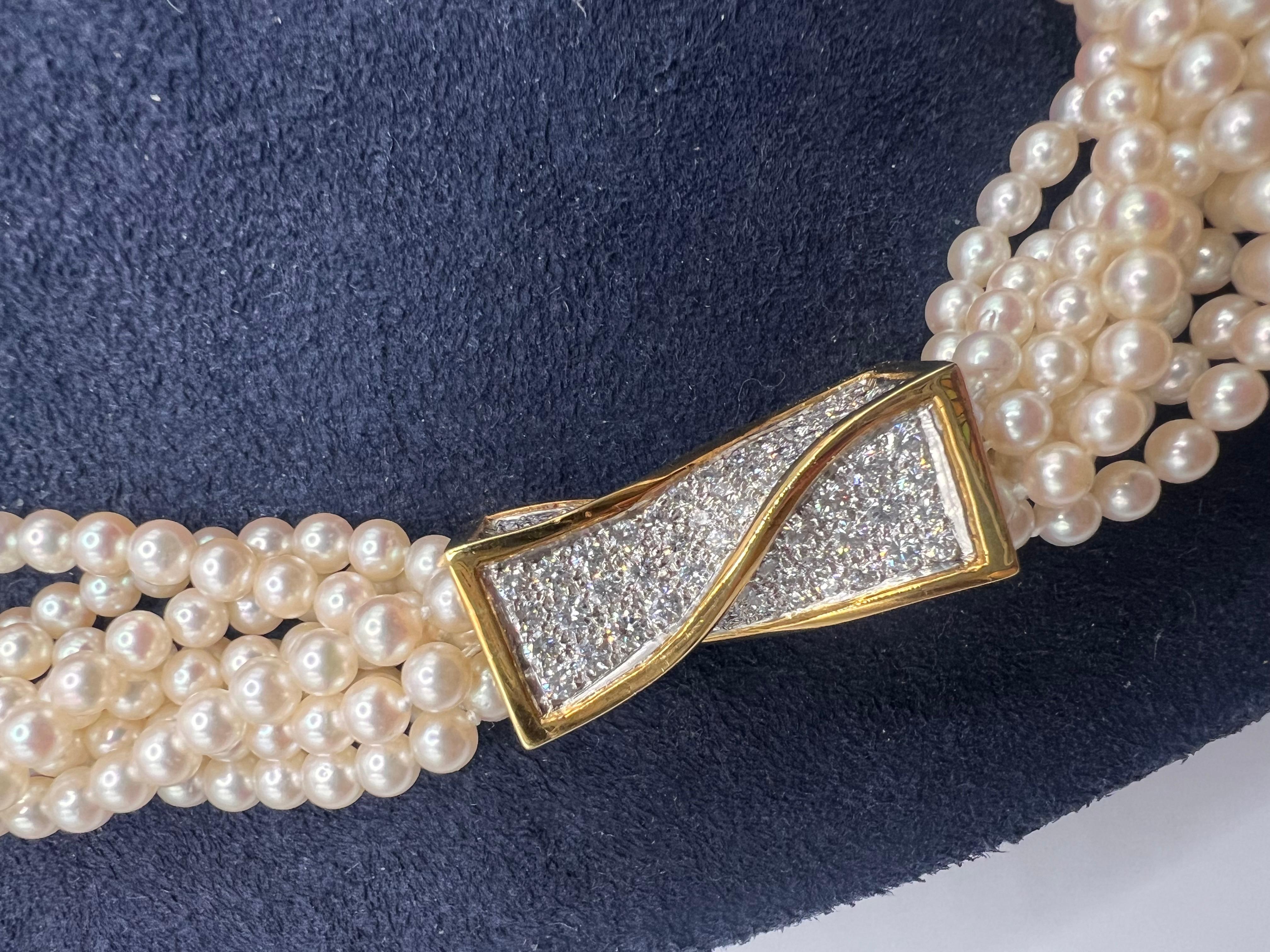 Taglio rotondo Tiffany & Co. girocollo a perle ritorte in oro 18kt, diamanti e perle in vendita