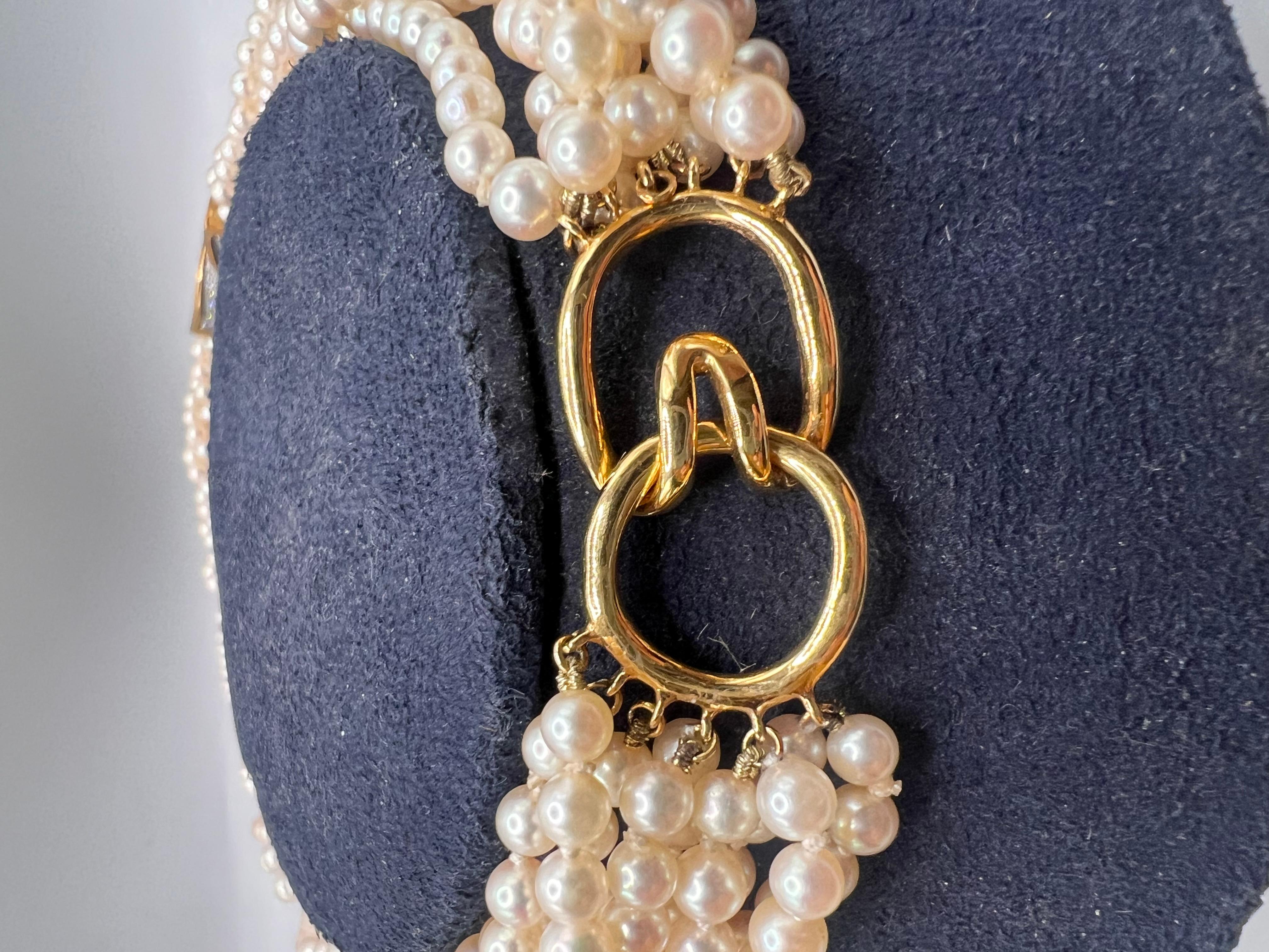 Tiffany & Co. girocollo a perle ritorte in oro 18kt, diamanti e perle In condizioni ottime in vendita a New York, NY