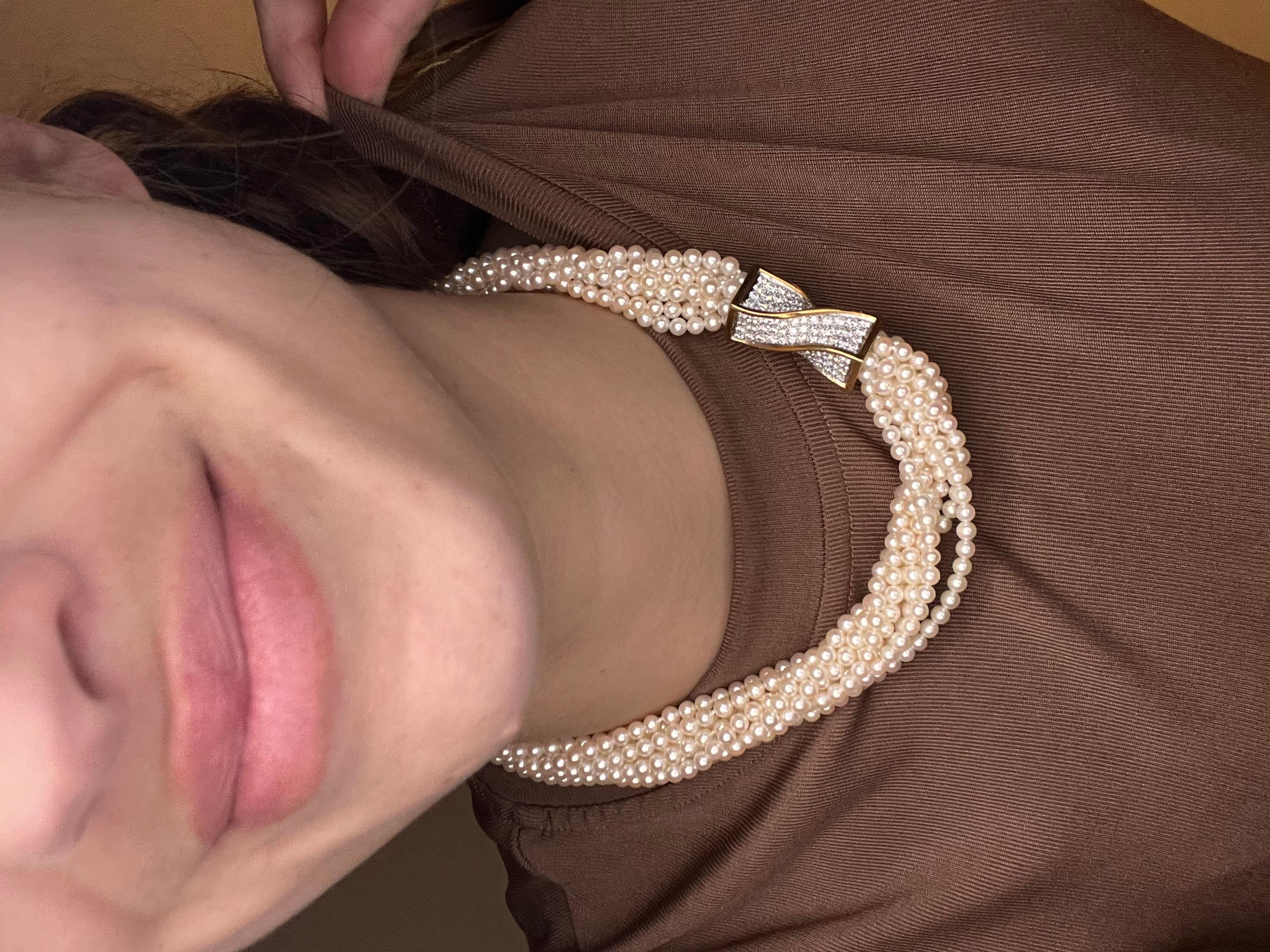 da uomo o donna Tiffany & Co. girocollo a perle ritorte in oro 18kt, diamanti e perle in vendita