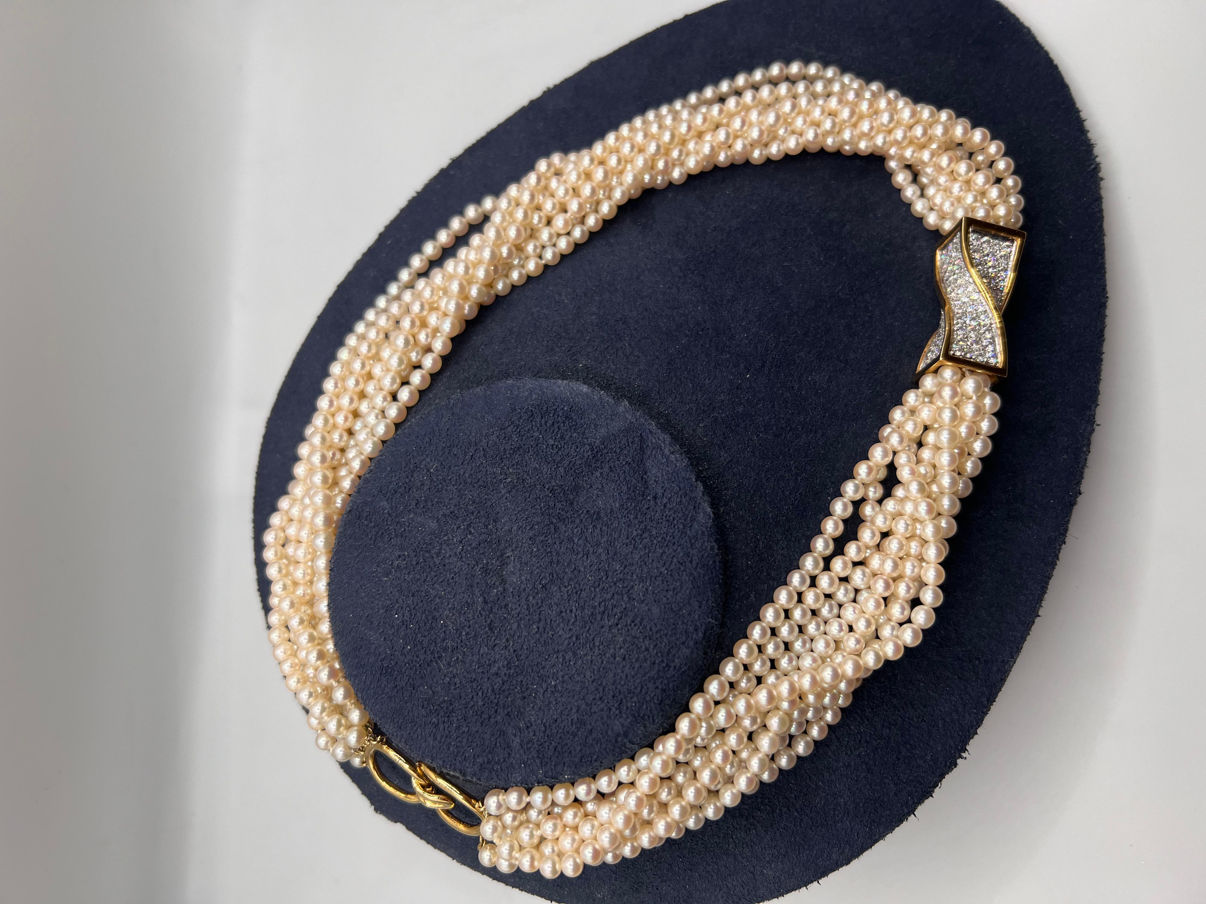 Tiffany & Co. girocollo a perle ritorte in oro 18kt, diamanti e perle in vendita 1